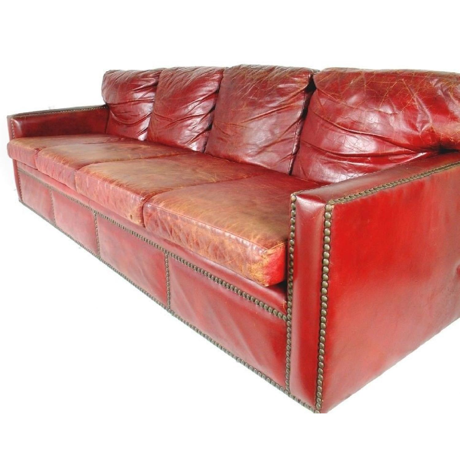 Vintage 40s Oxblood Red Leather Sofa w/ Brass Nailheads - image-1