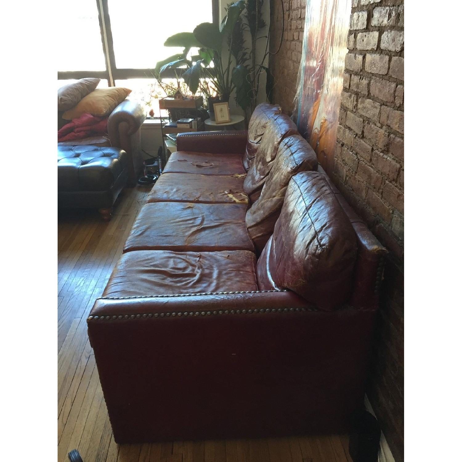 Vintage 40s Oxblood Red Leather Sofa w/ Brass Nailheads - image-5