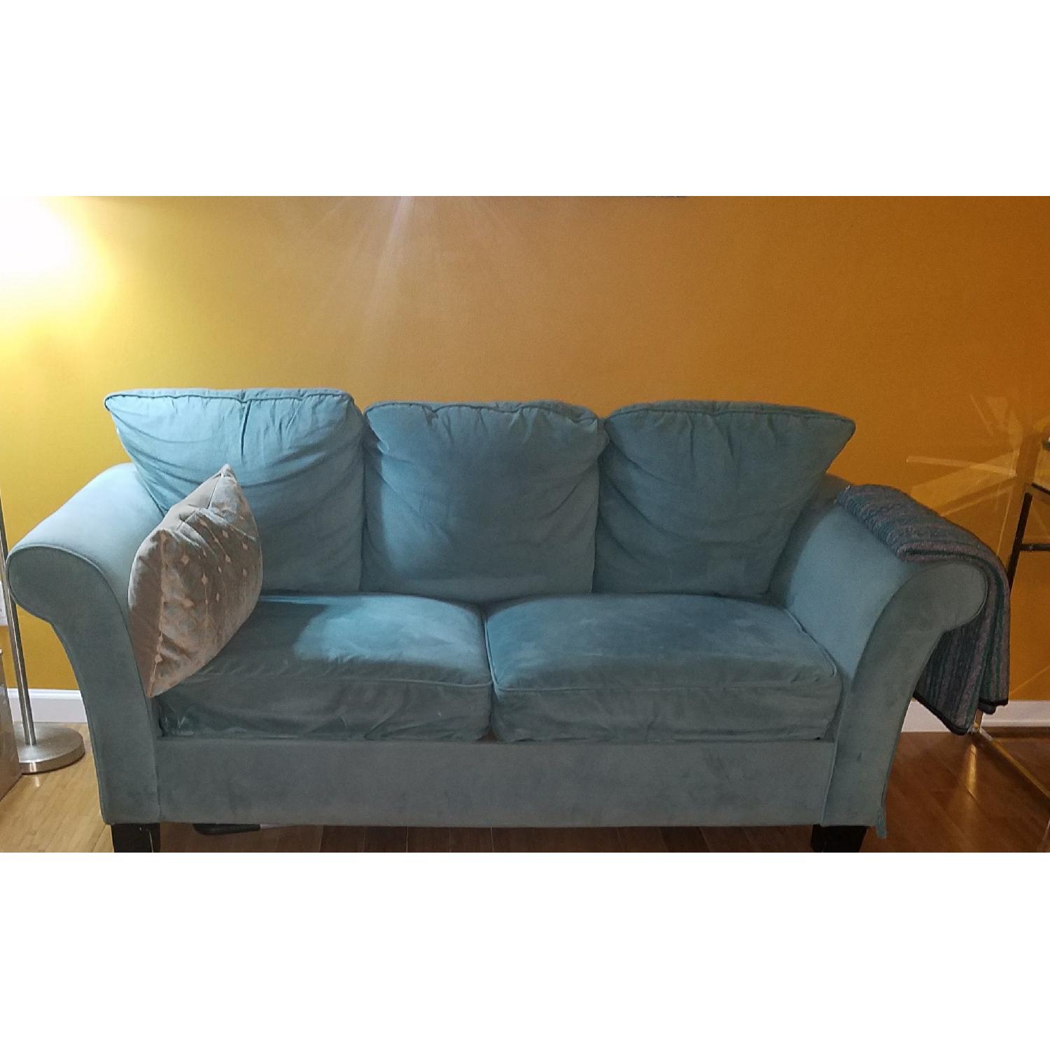 Modern Turquoise Blue Velvet Sofa AptDeco