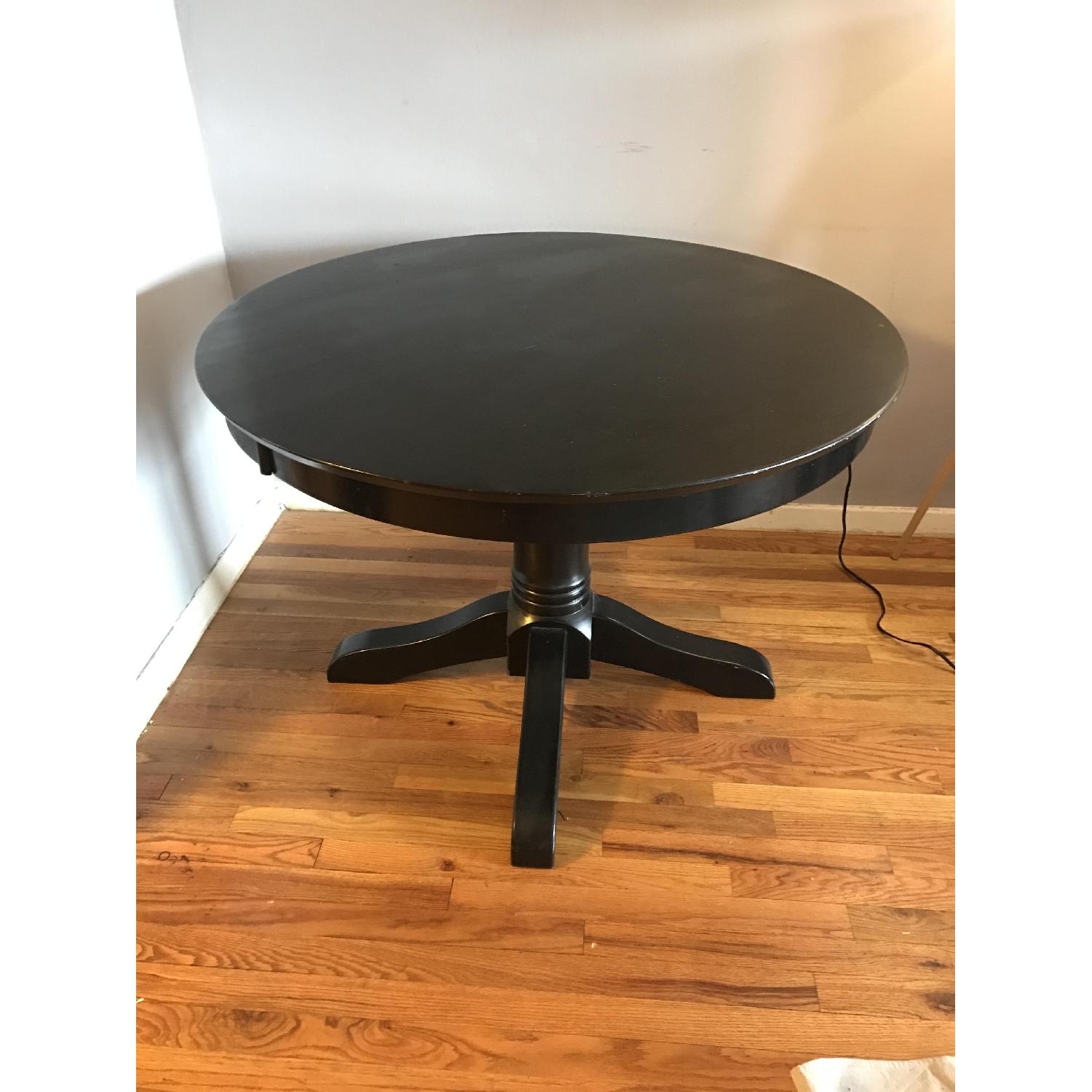 West Elm Style Black Round Pedestal Dining Table AptDeco