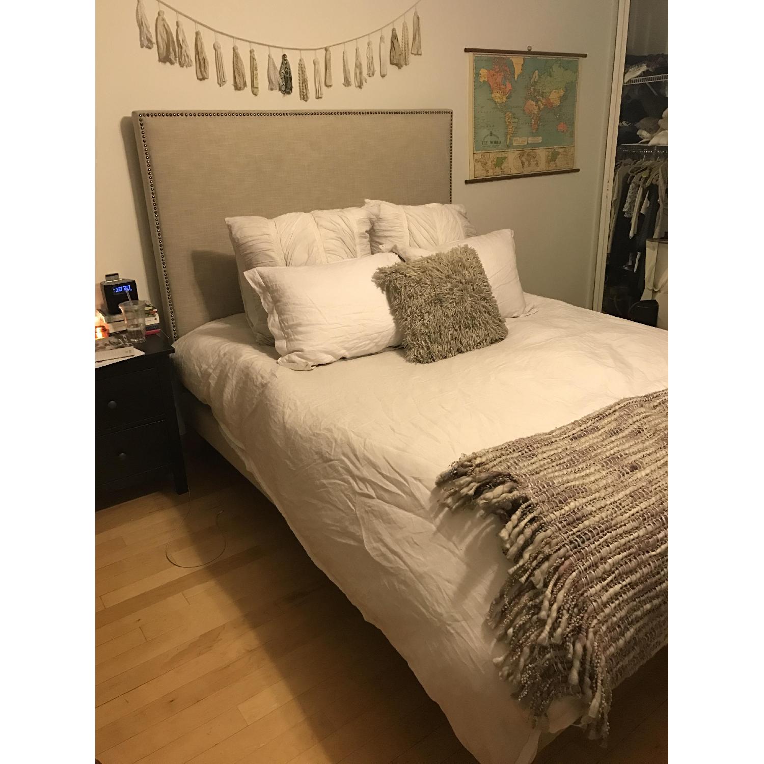 West Elm Tall Nailhead Tapered Leg Bed Frame - image-3