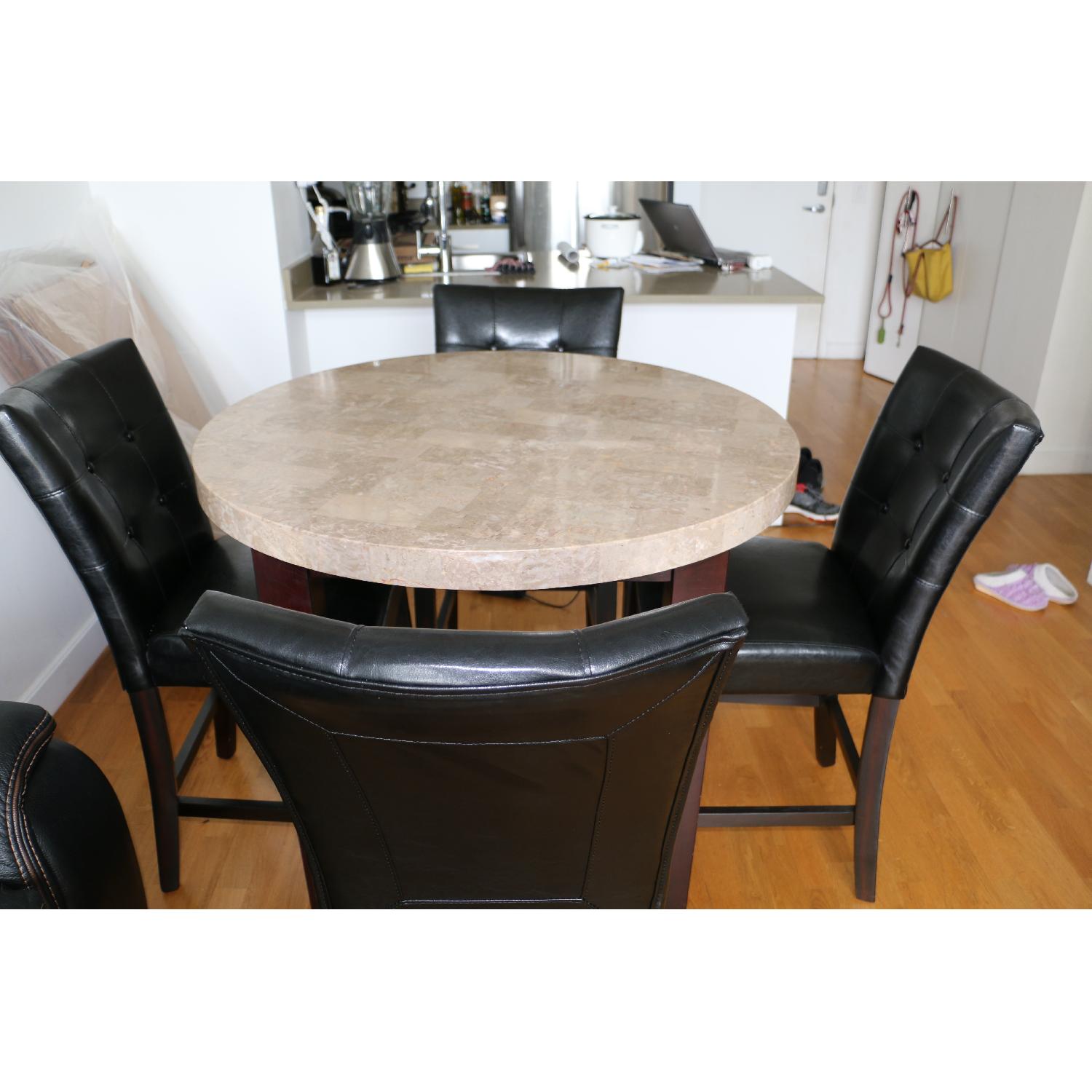 Bob's 5-Piece Round Marble & Leather Dining Set - image-1
