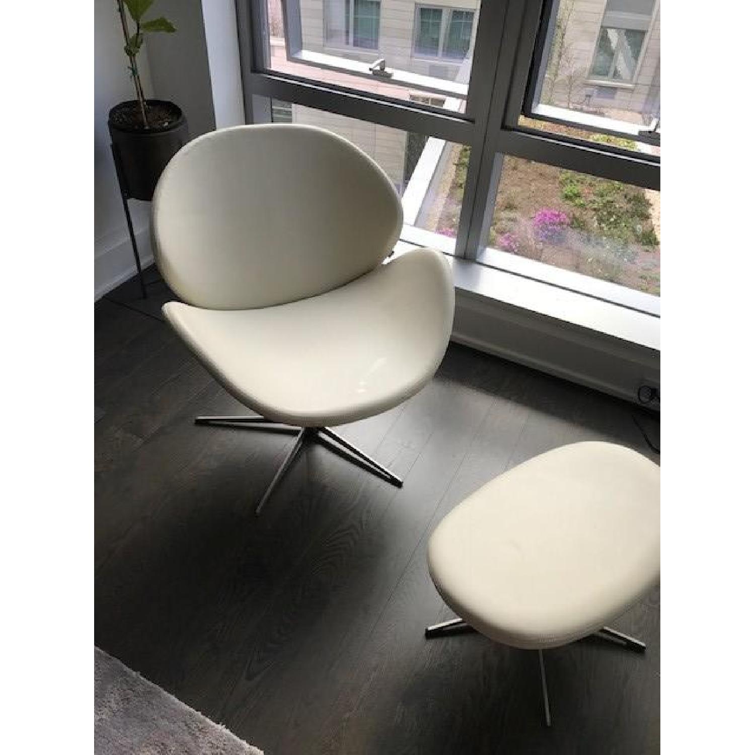 BoConcept Ogi White Bahia Leather Chair & Footstool - AptDeco