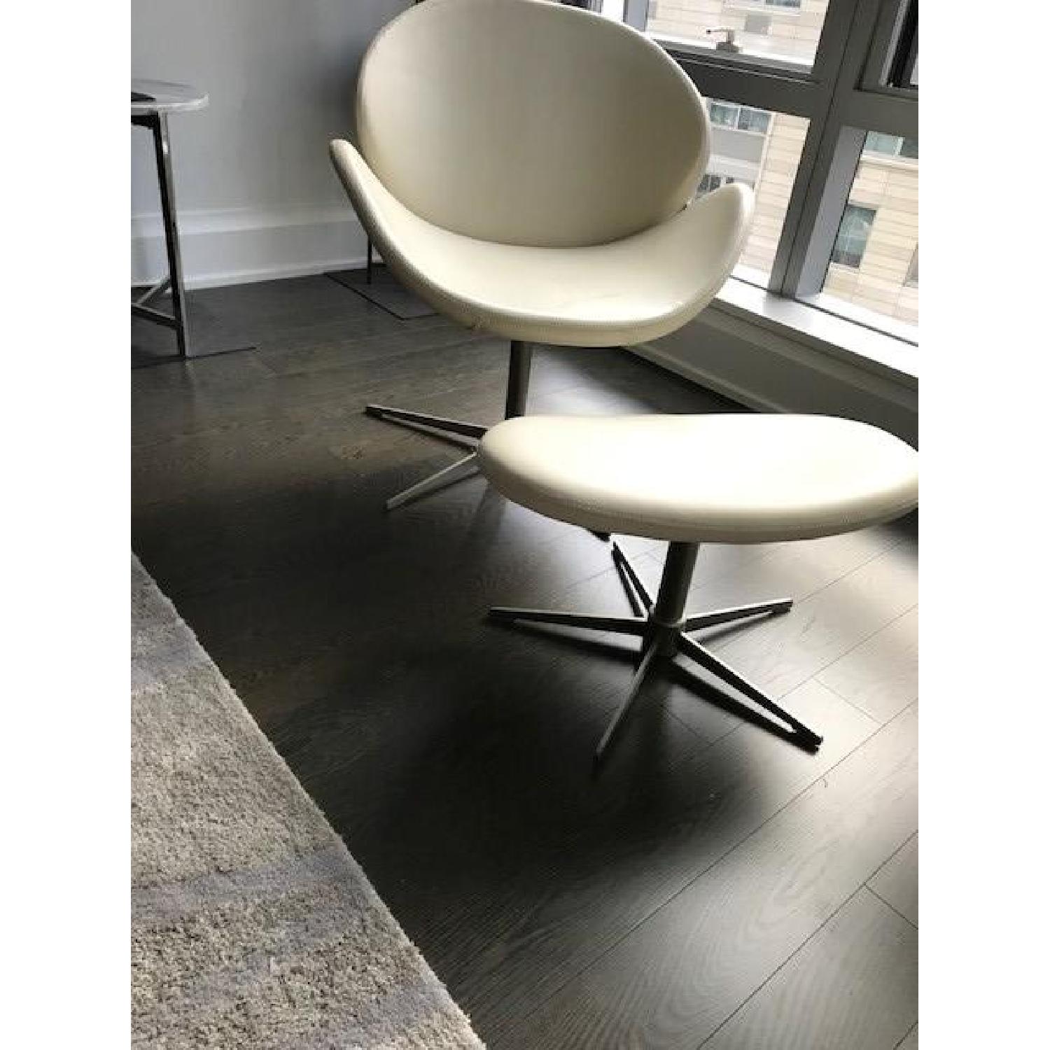 BoConcept Ogi White Bahia Leather Chair & Footstool - AptDeco
