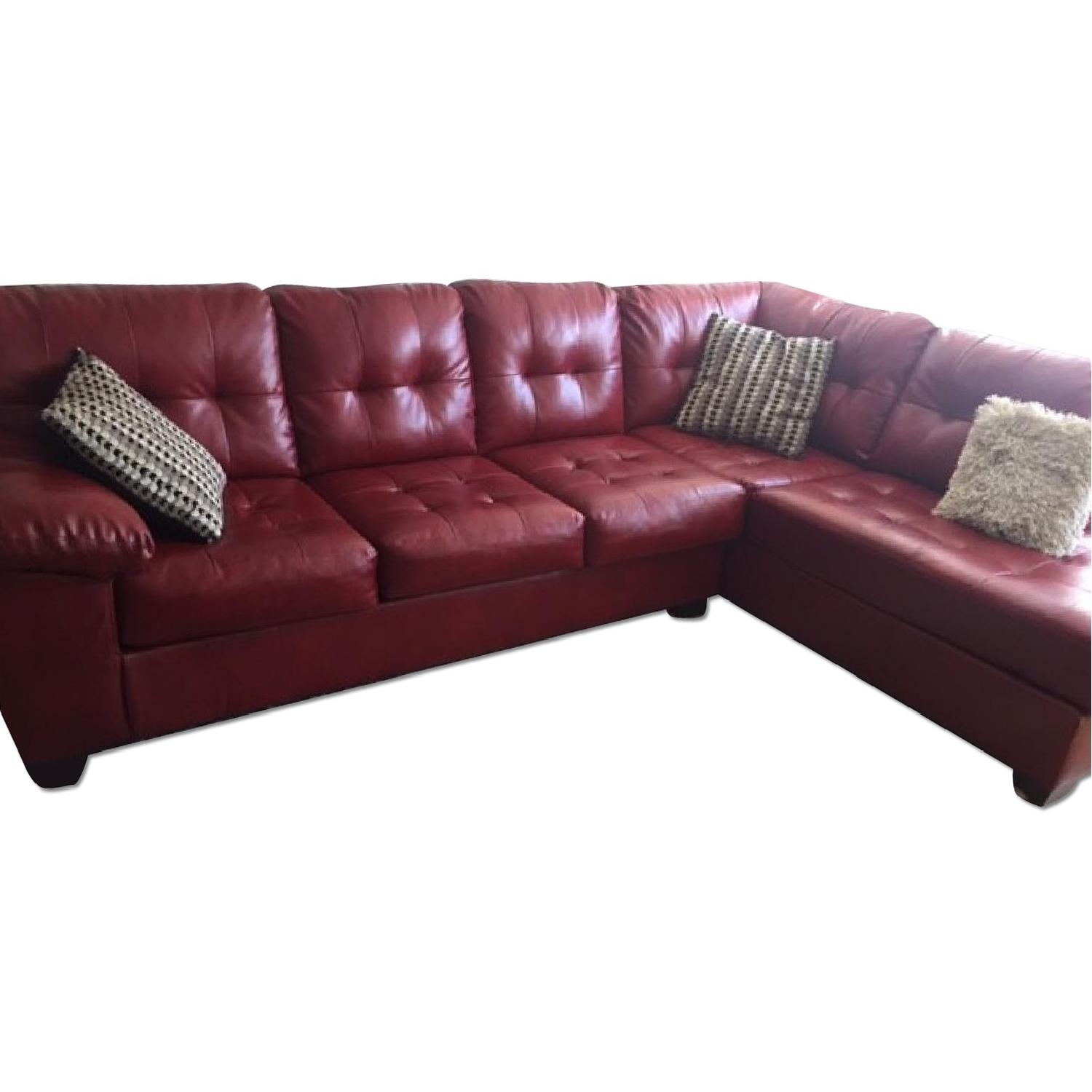 Ashley's Alliston Tufted Durablend Sectional in Red Salsa - image-0