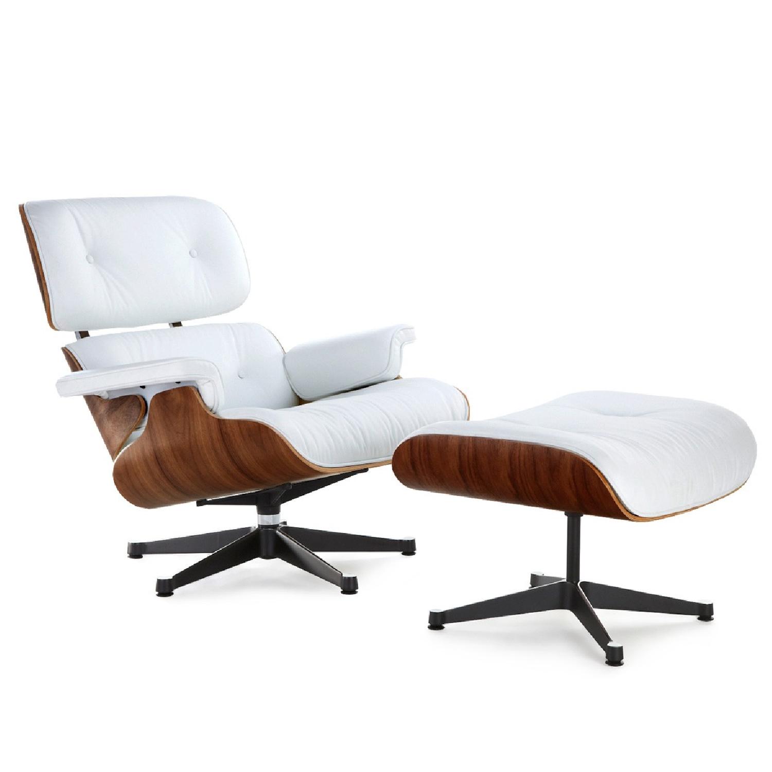 Mid Century Eames Lounge Chair Replica & Ottoman in White - image-0