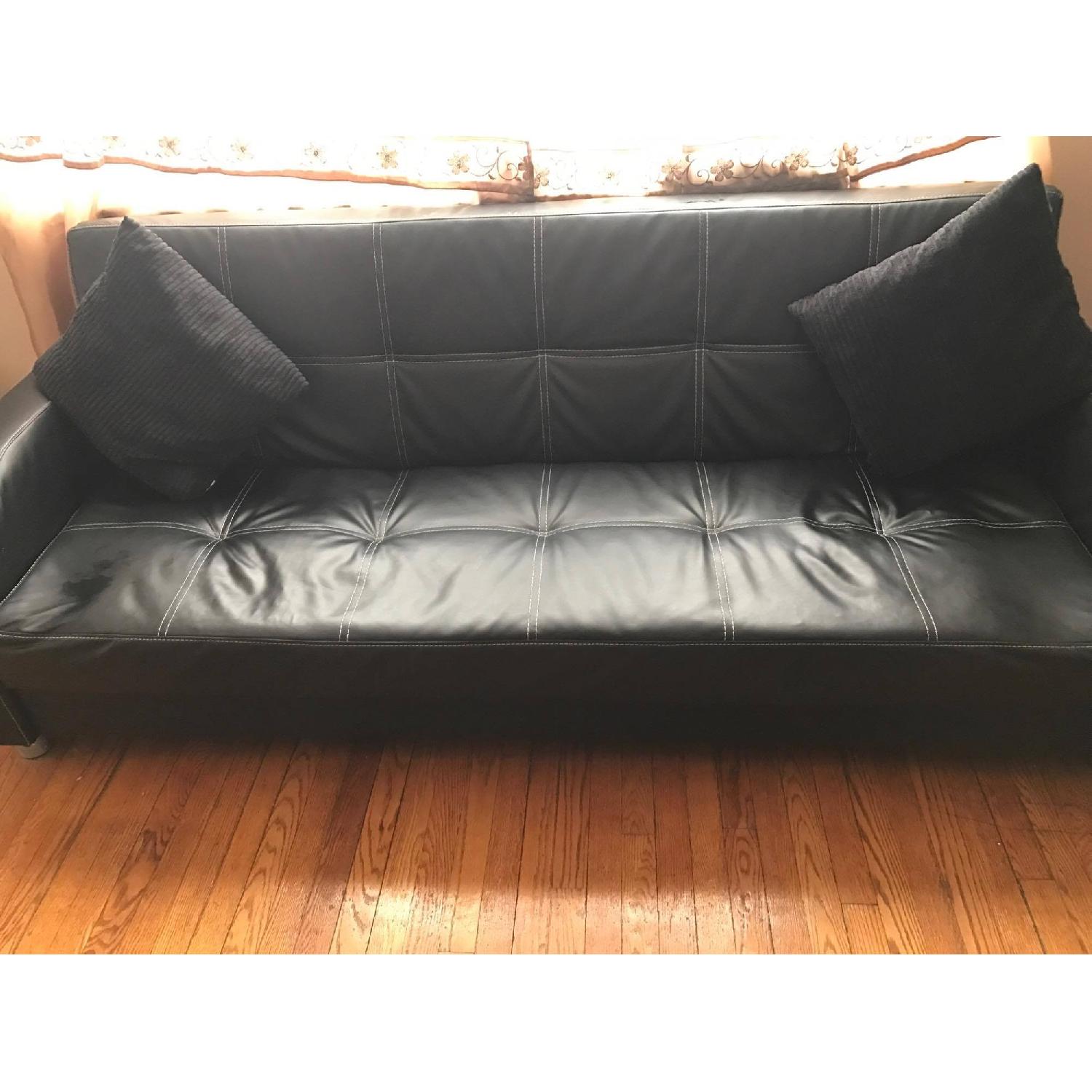 Black Leather Sleeper Sofa - image-1