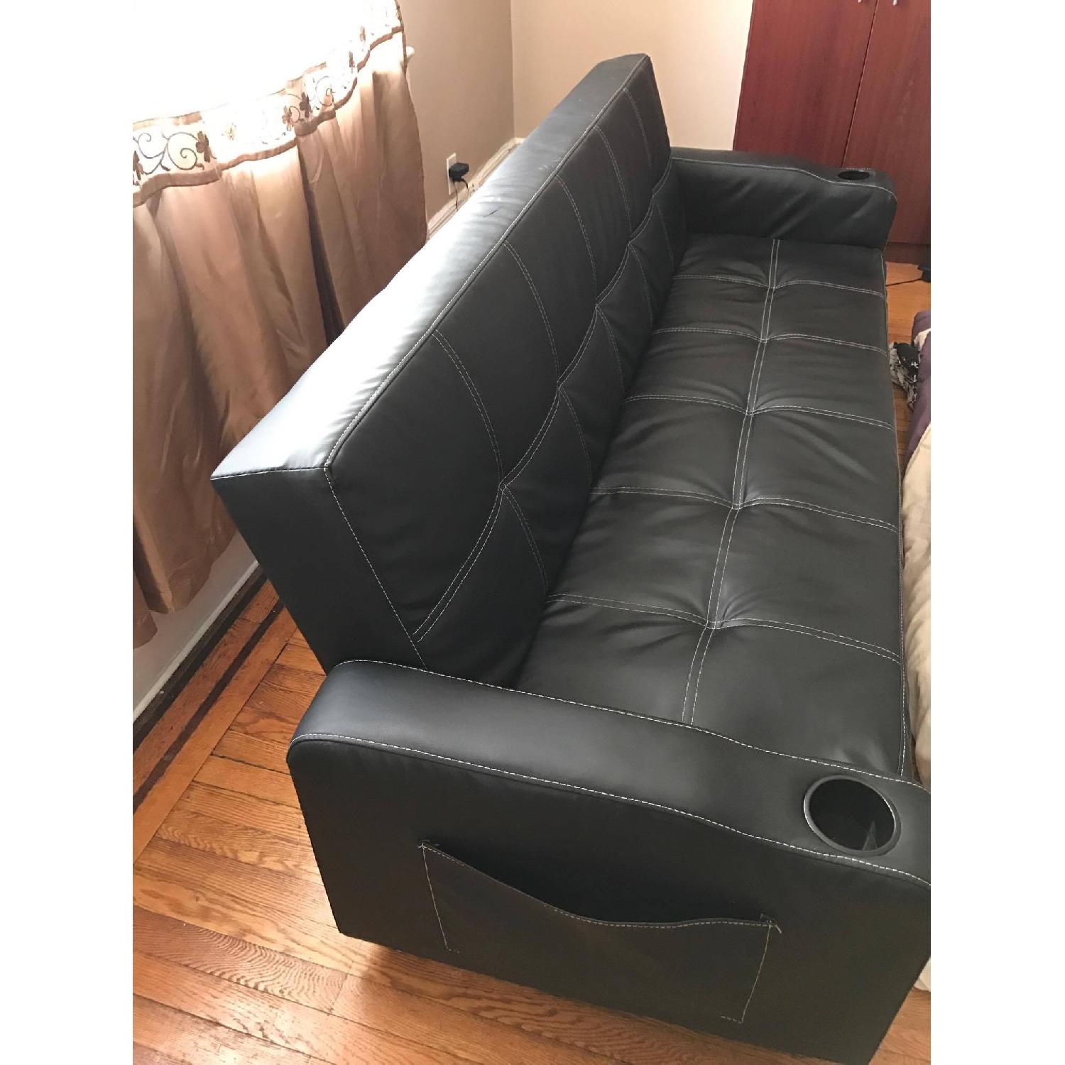 Black Leather Sleeper Sofa - image-5