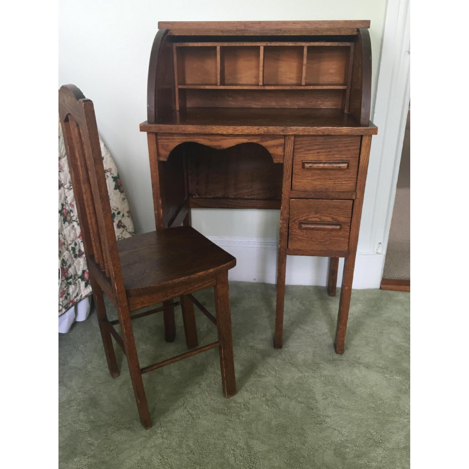 Antique Child's Roll Top Desk & Chair - image-1