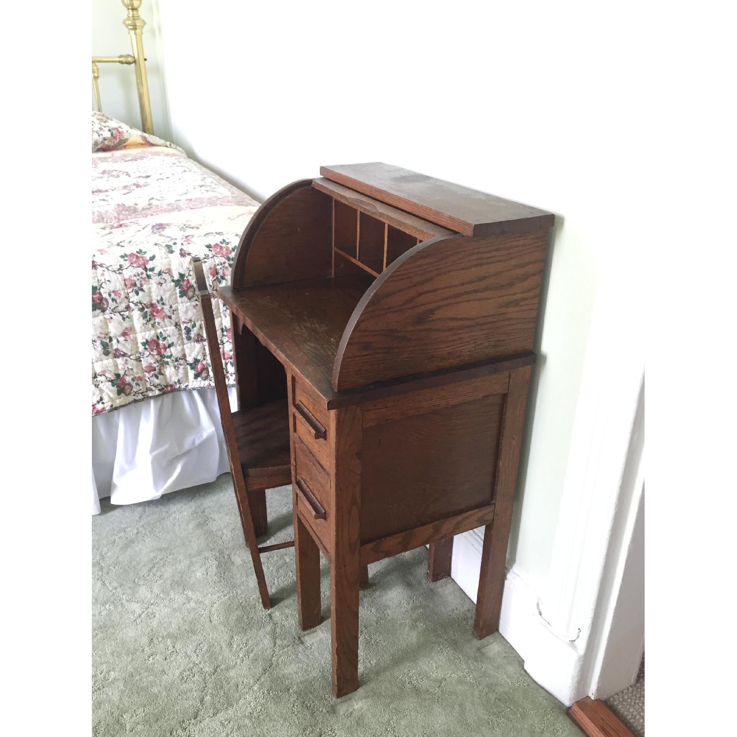 Antique Child's Roll Top Desk & Chair - image-2