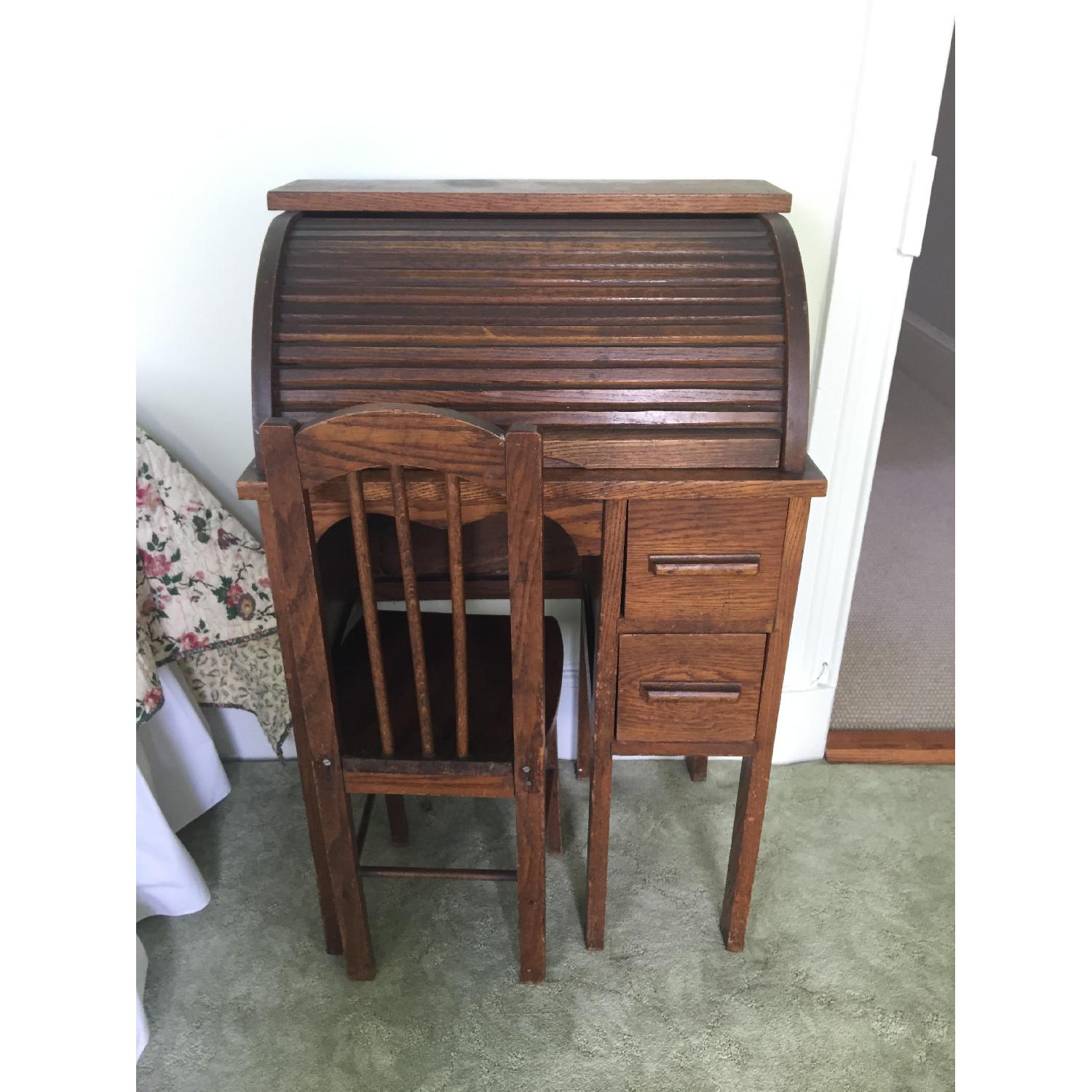 Antique Child's Roll Top Desk & Chair - image-3