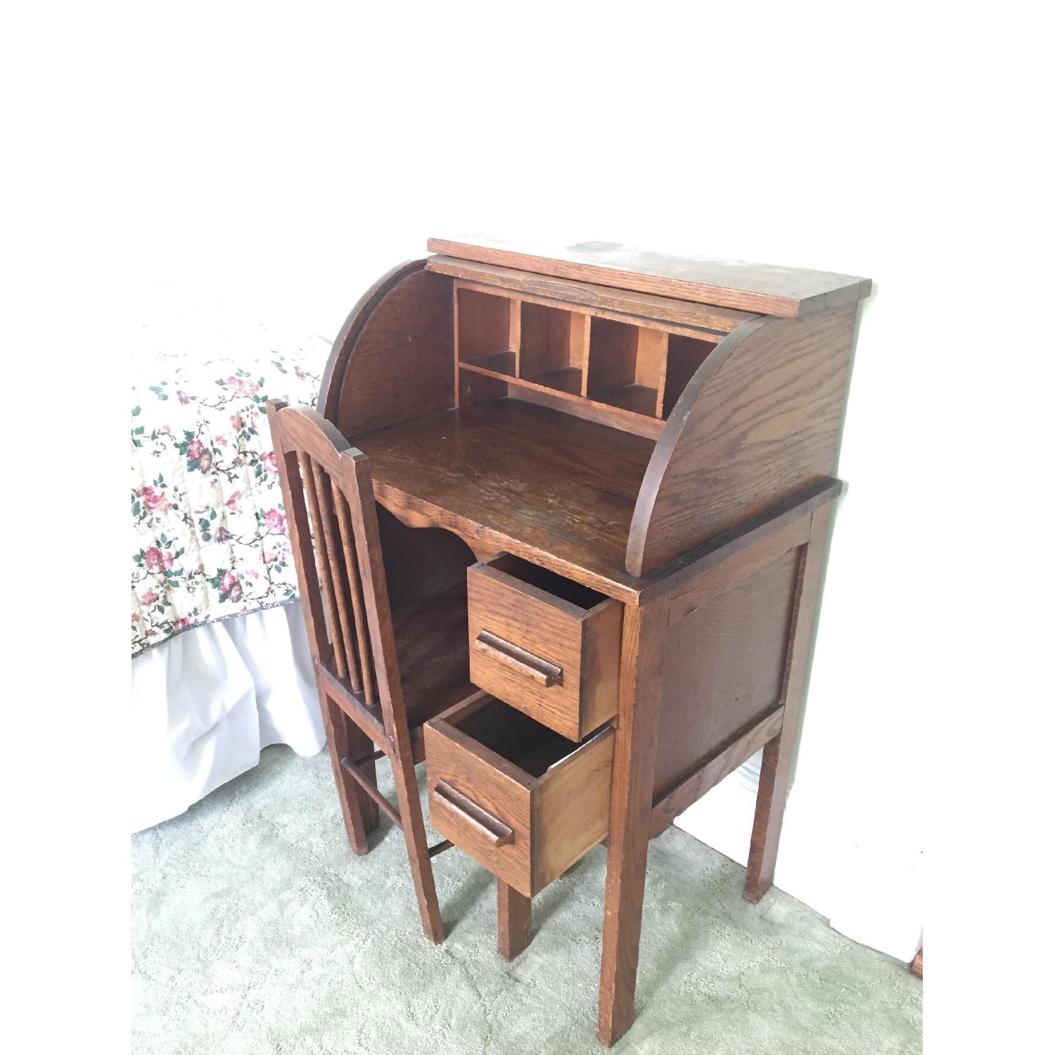 Antique Child's Roll Top Desk & Chair - image-5