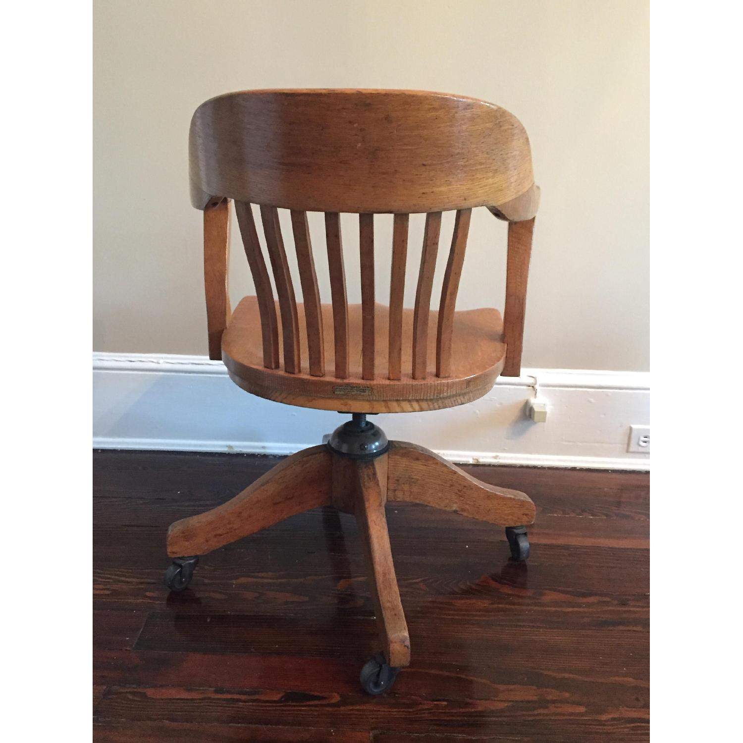 Solid Oak Antique Desk Chair on Wheels - image-2