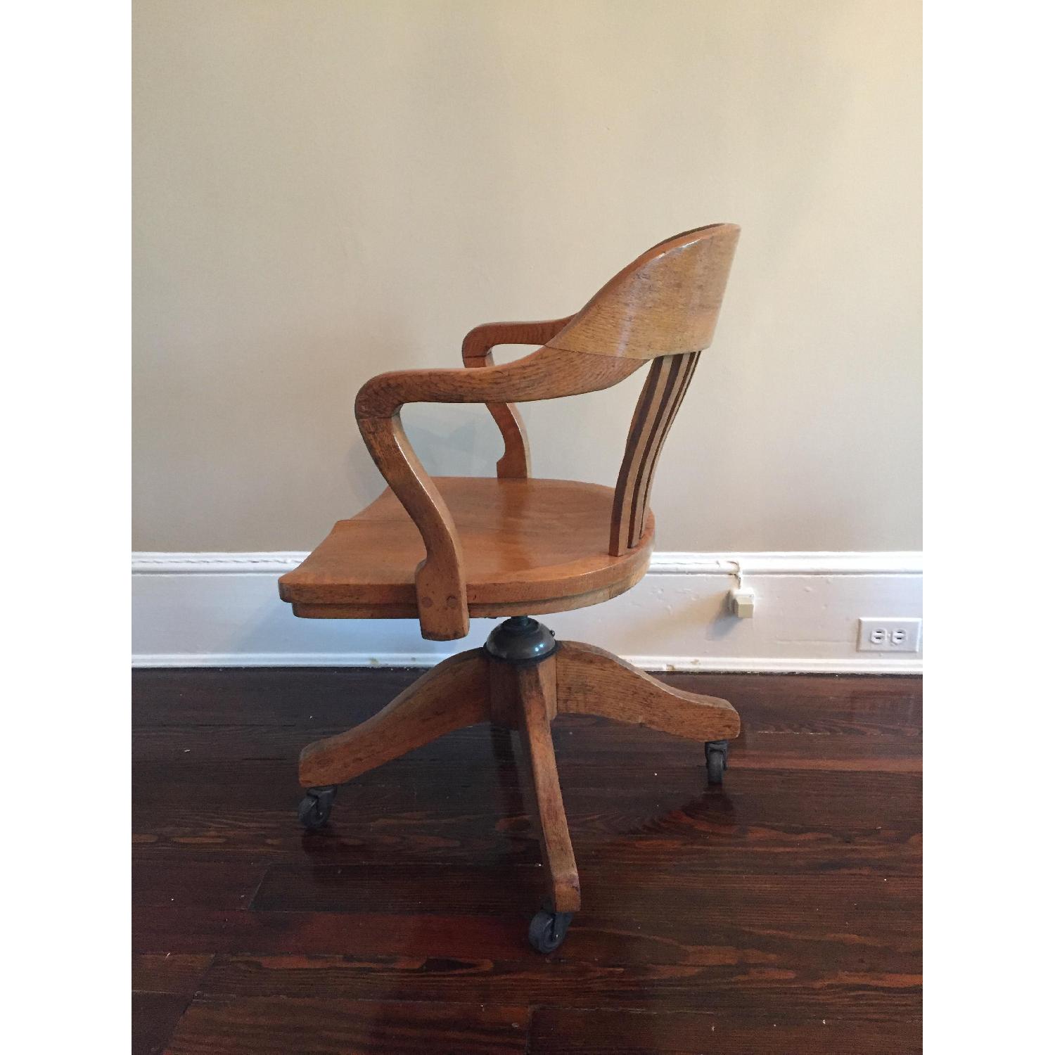 Solid Oak Antique Desk Chair on Wheels - image-3