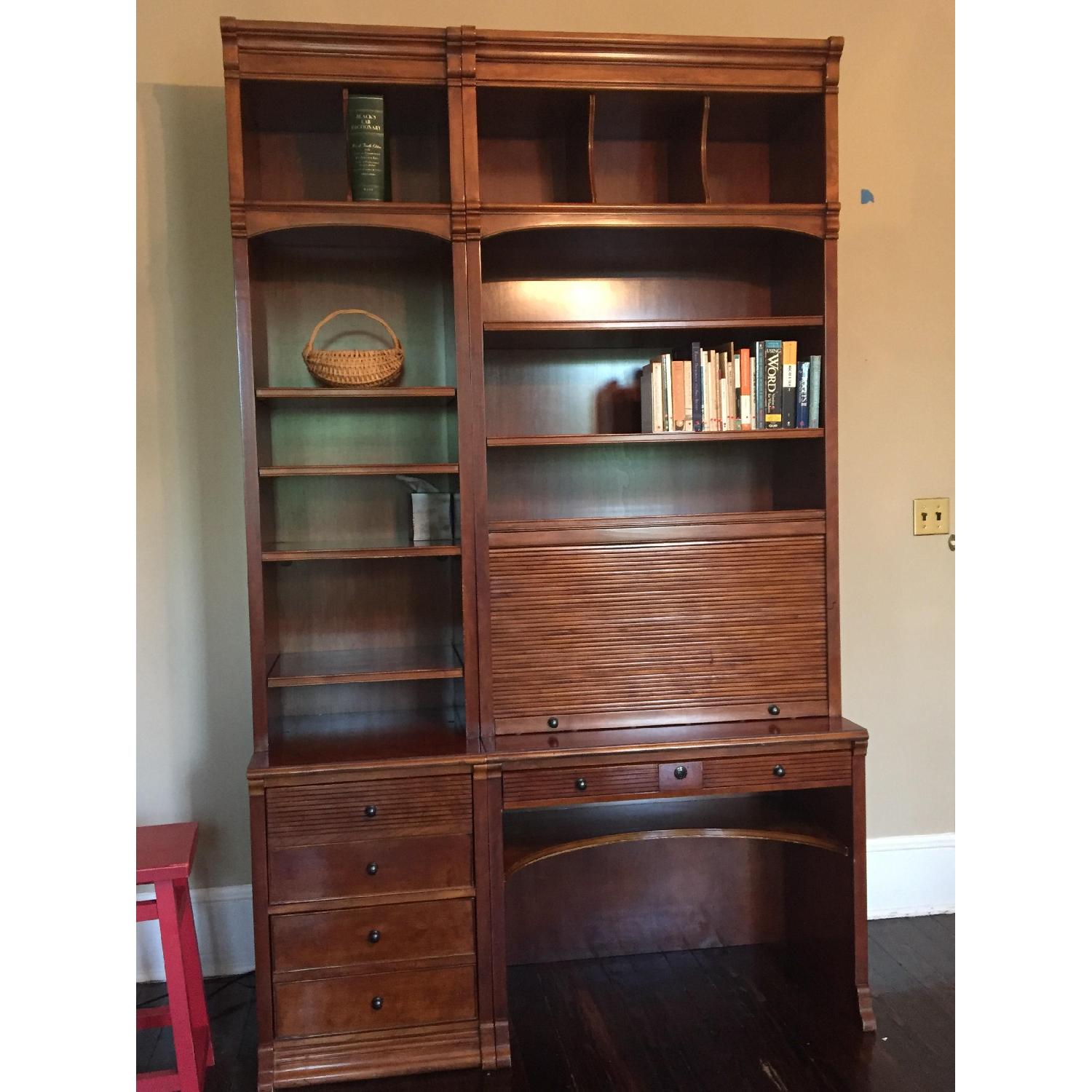 Wall Unit w/ Roll Top Desk & File Drawers - image-3