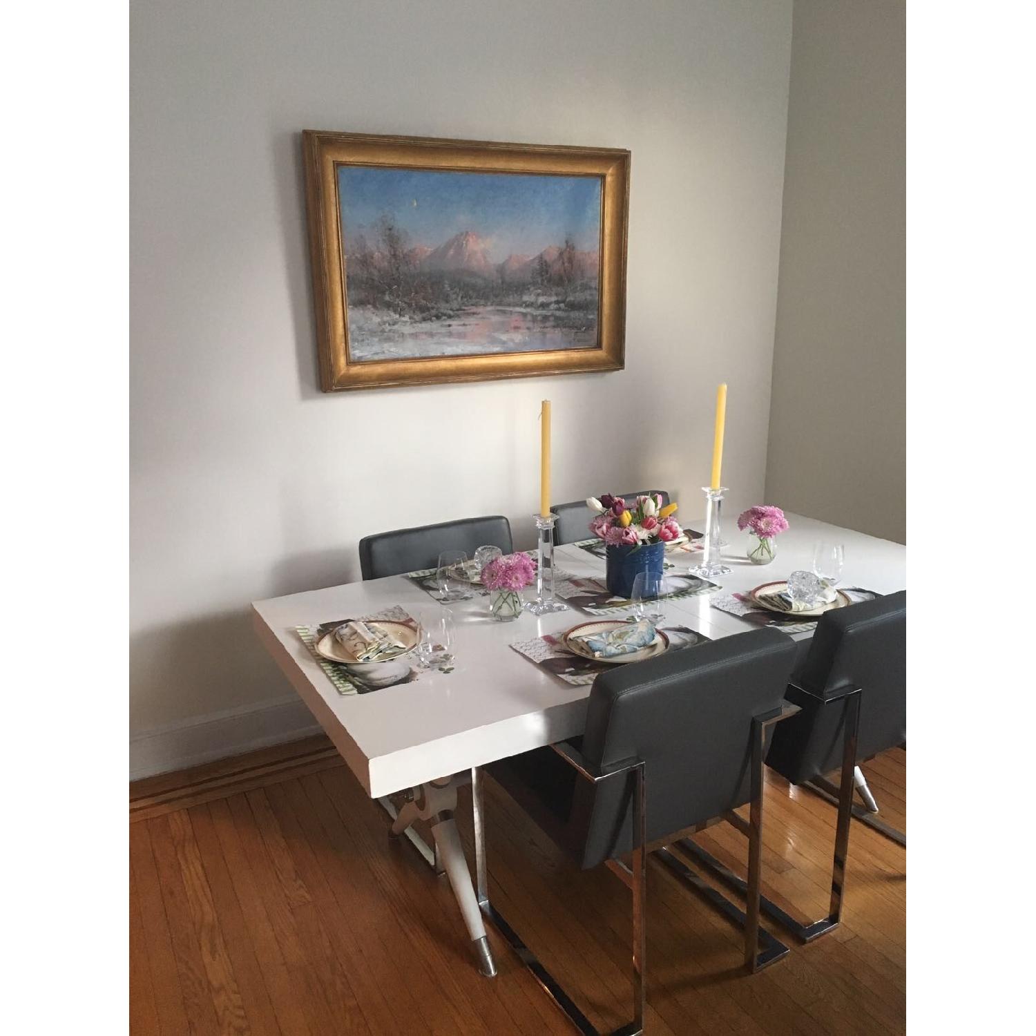 ABC Carpet and Home Grey Leather Chairs - image-3