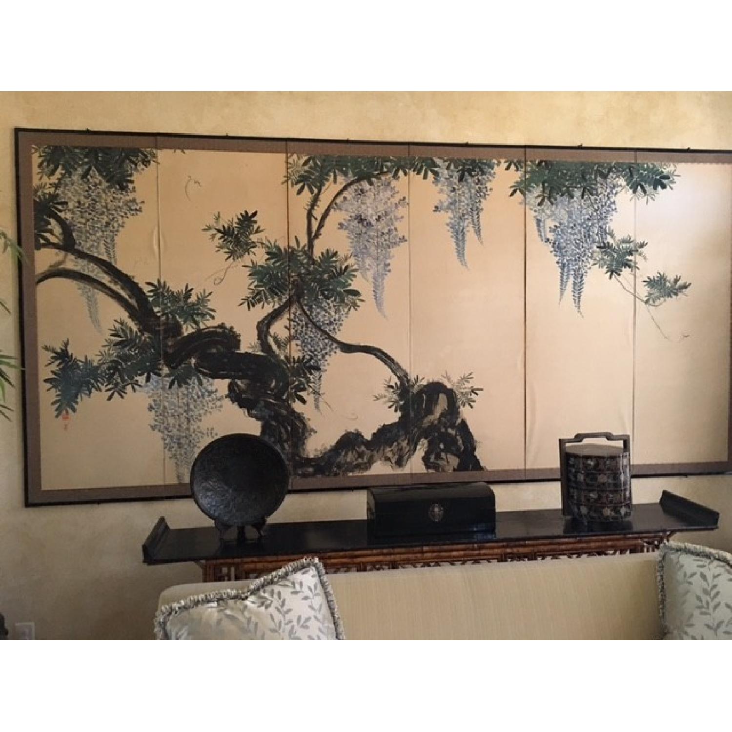 Antique Six-Panel Folding Japanese Wisteria in Blossom Screen/Byobu - image-3