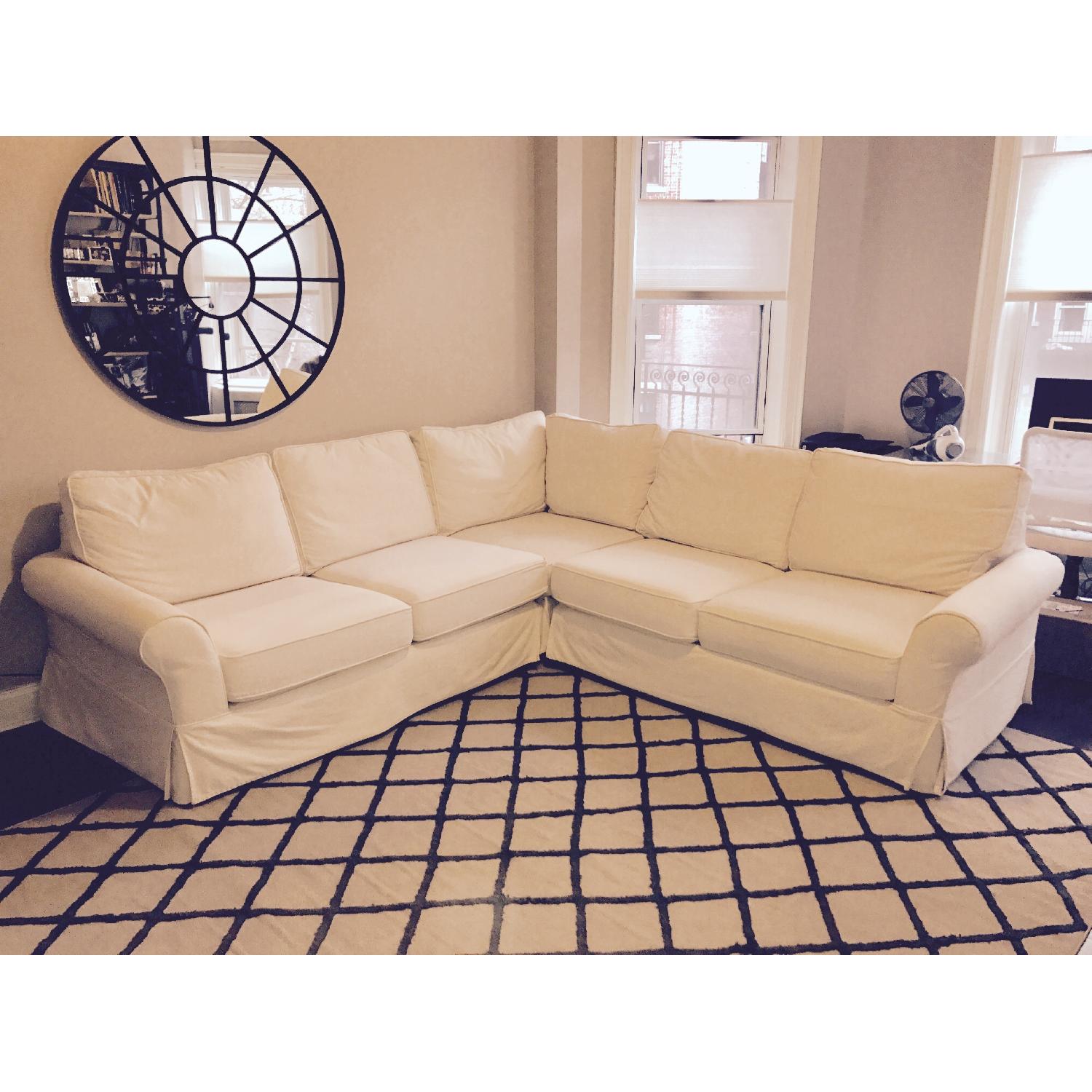 Pottery Barn Comfort Roll Arm Slipcovered 3-Piece L-Shaped S - image-1