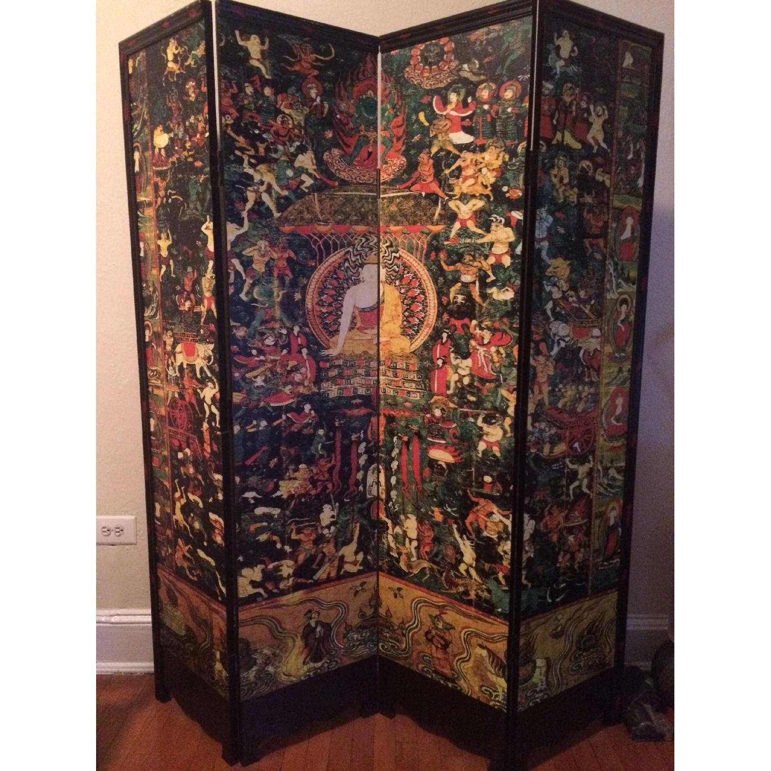 Classic Asian Buddha Art 4 Panel Room Divider/Floor Screen AptDeco