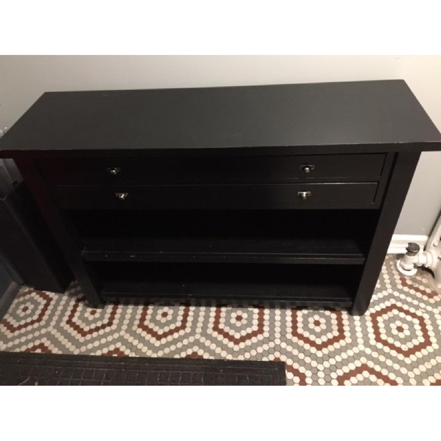 Pottery Barn Black Wood TV Stand AptDeco