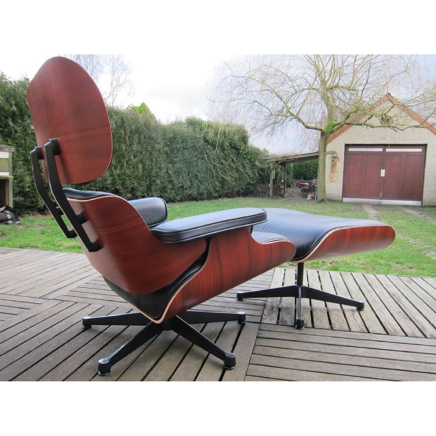 Leather Eames Lounge Chair Replica & Ottoman in Cream - image-2