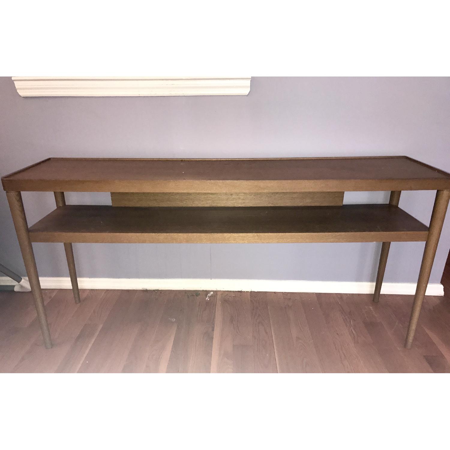 Long Narrow Oak Side Table w/ One Shelf - image-1