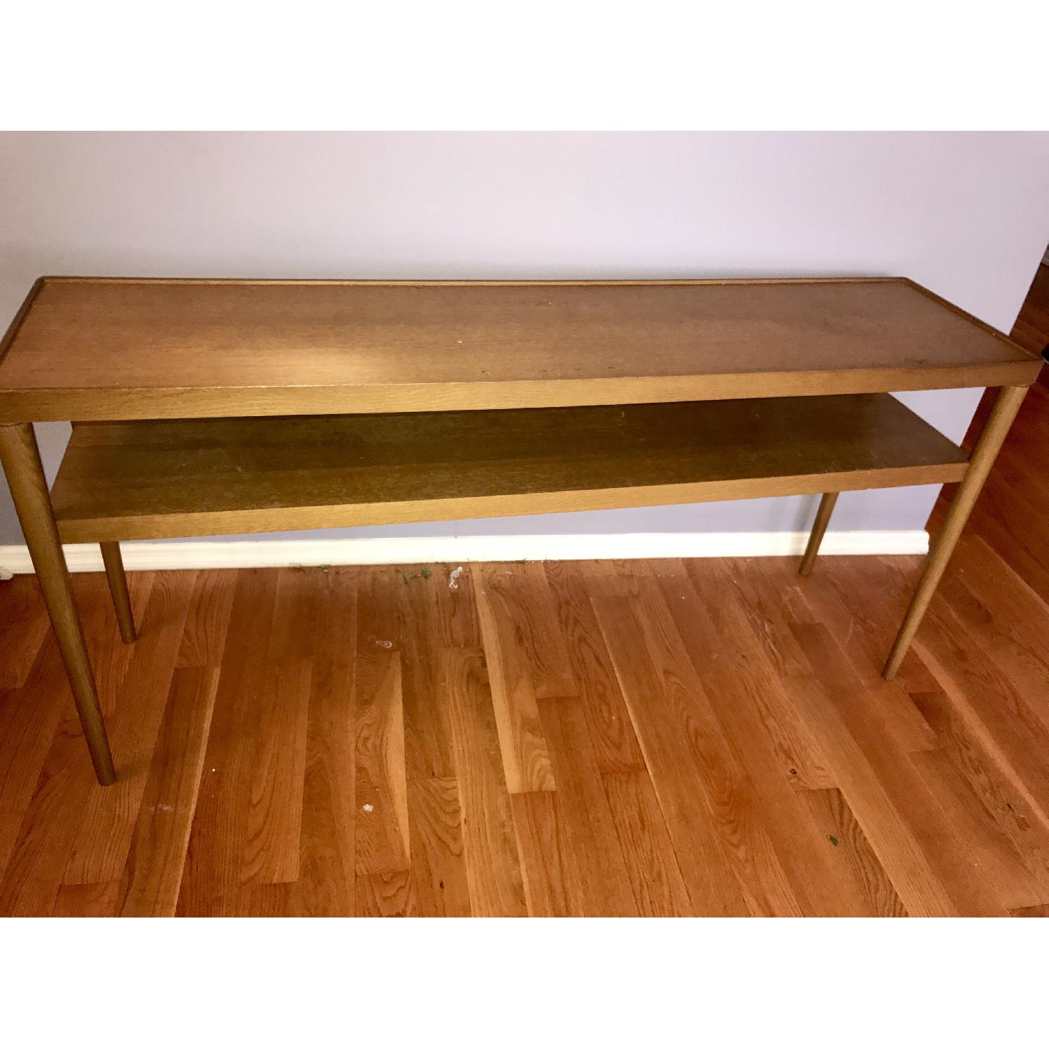 Long Narrow Oak Side Table w/ One Shelf - image-4