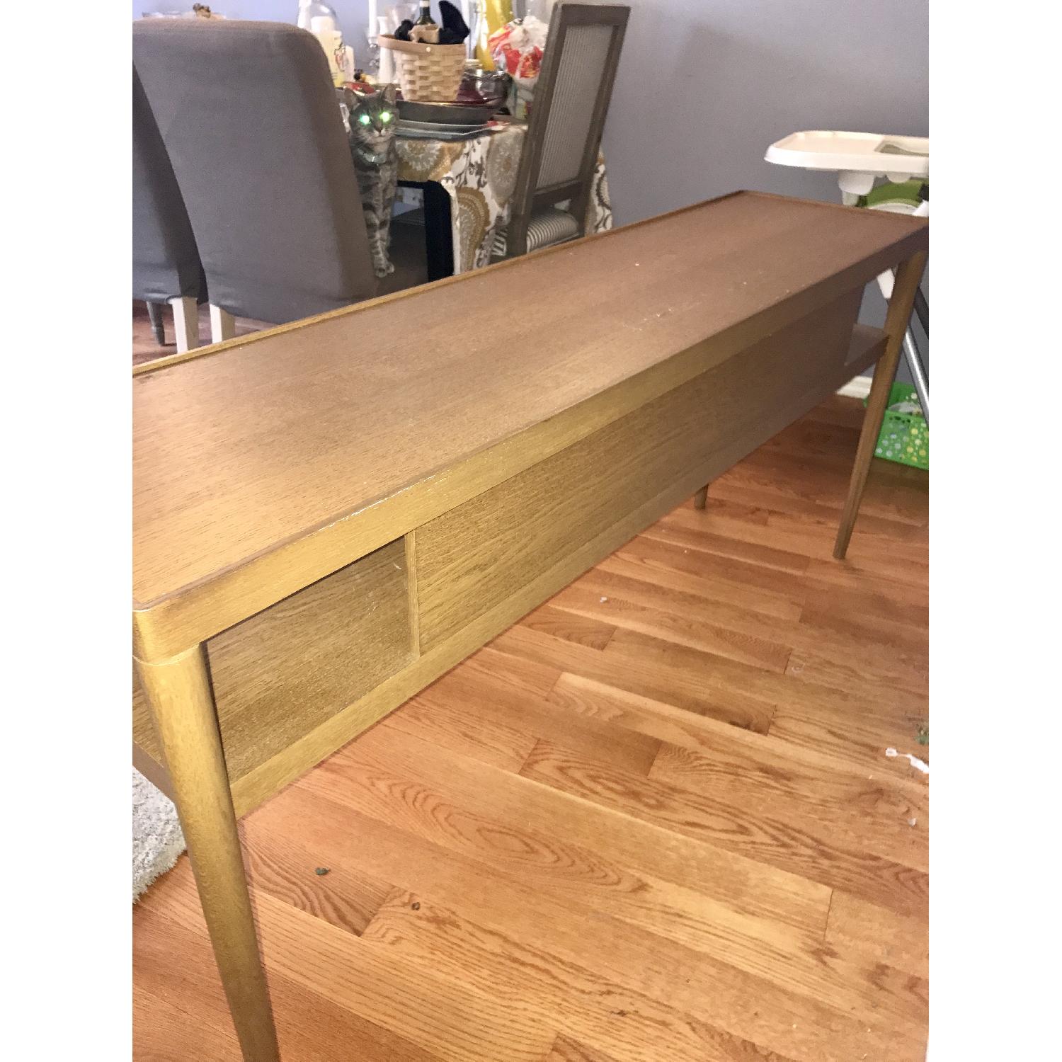 Long Narrow Oak Side Table w/ One Shelf - image-6