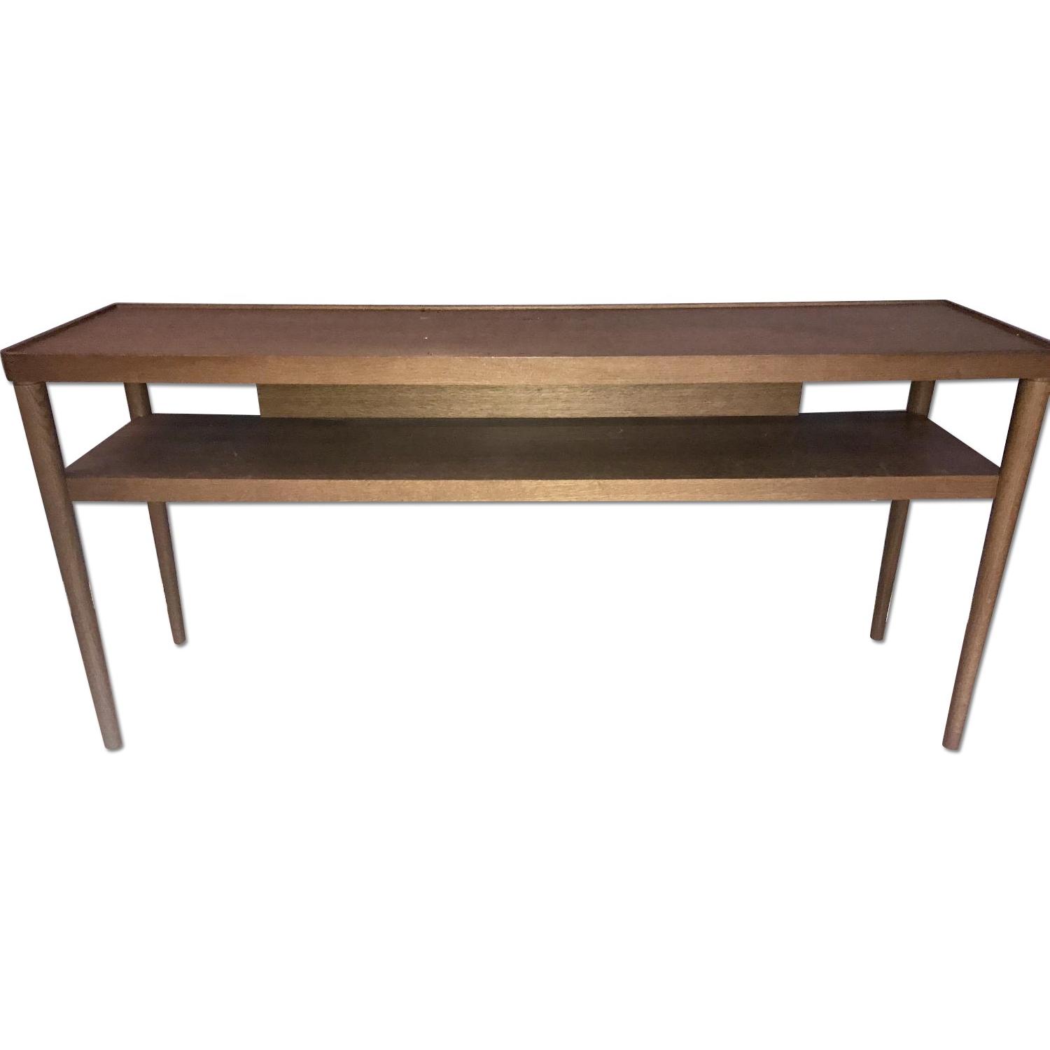 Long Narrow Oak Side Table w/ One Shelf - image-0