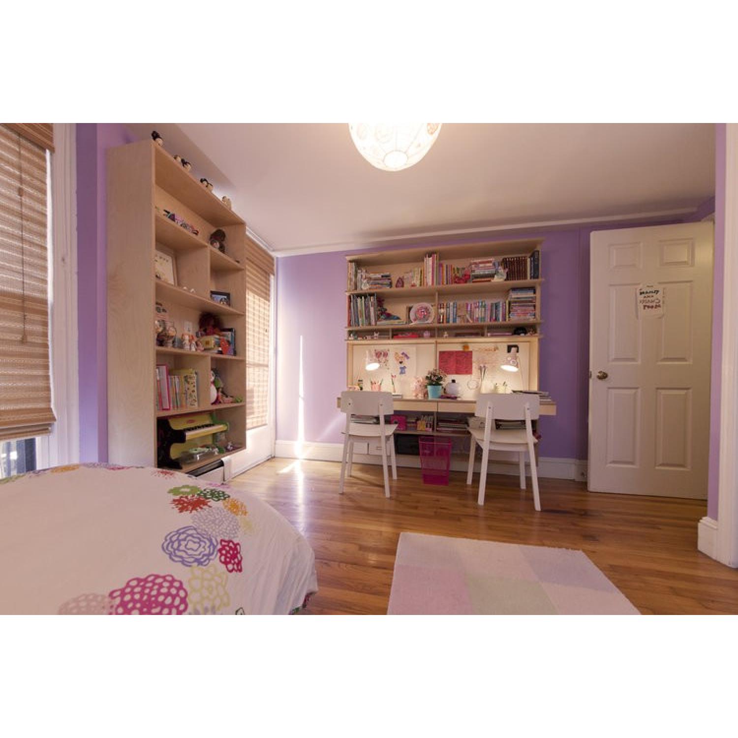 Casa Kids L Shaped Twin Bunk Bed w/ Storage Stairs + Bookcase w/ Floating Desk - image-1
