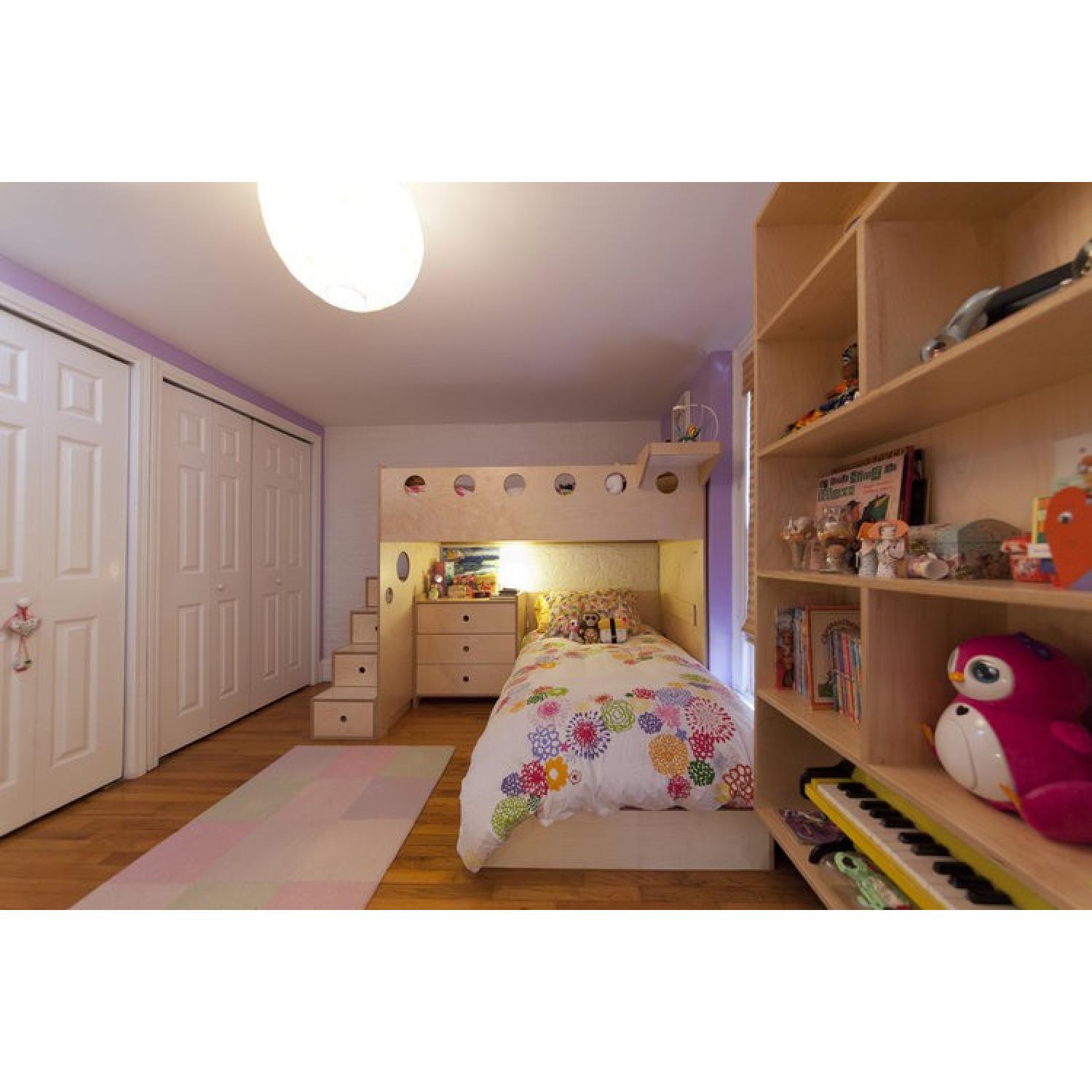 Casa Kids L Shaped Twin Bunk Bed w/ Storage Stairs + Bookcase w/ Floating Desk - image-2