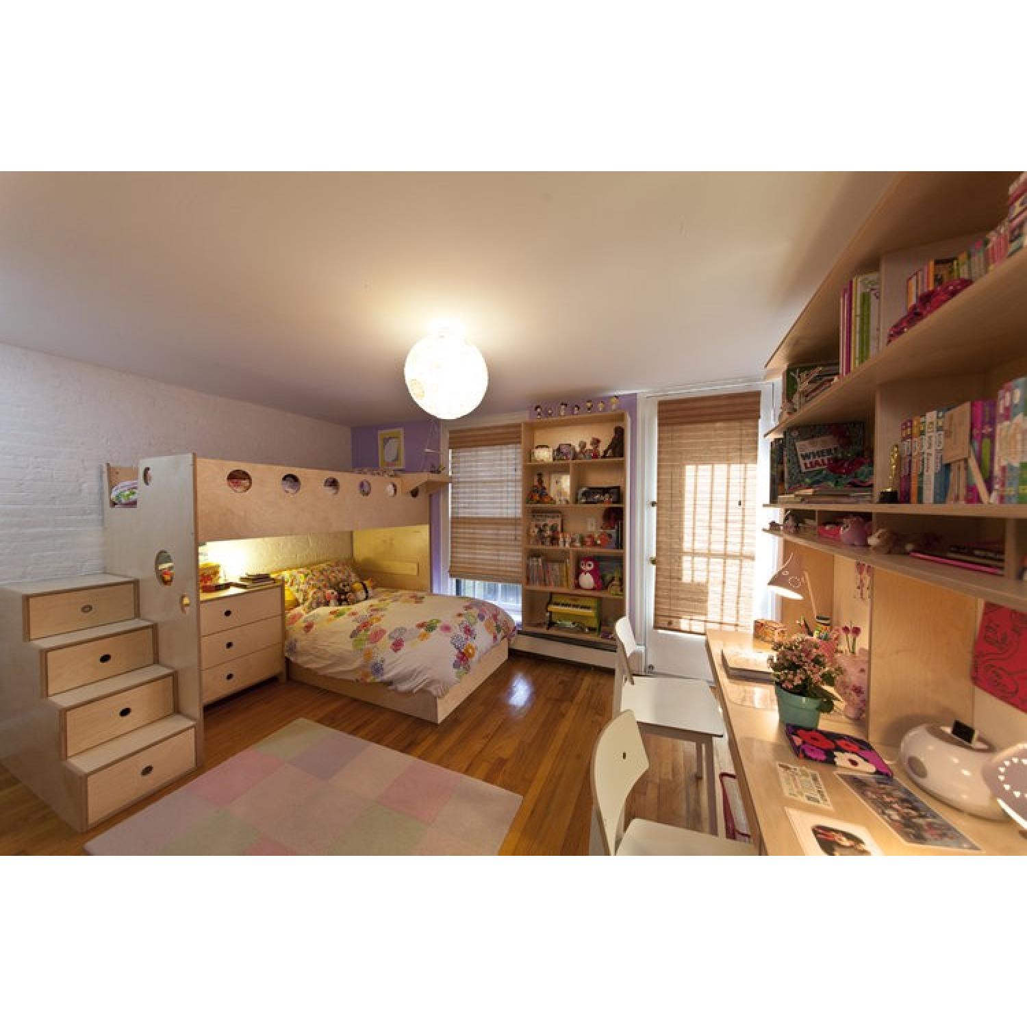 Casa Kids L Shaped Twin Bunk Bed w/ Storage Stairs + Bookcase w/ Floating Desk - image-3