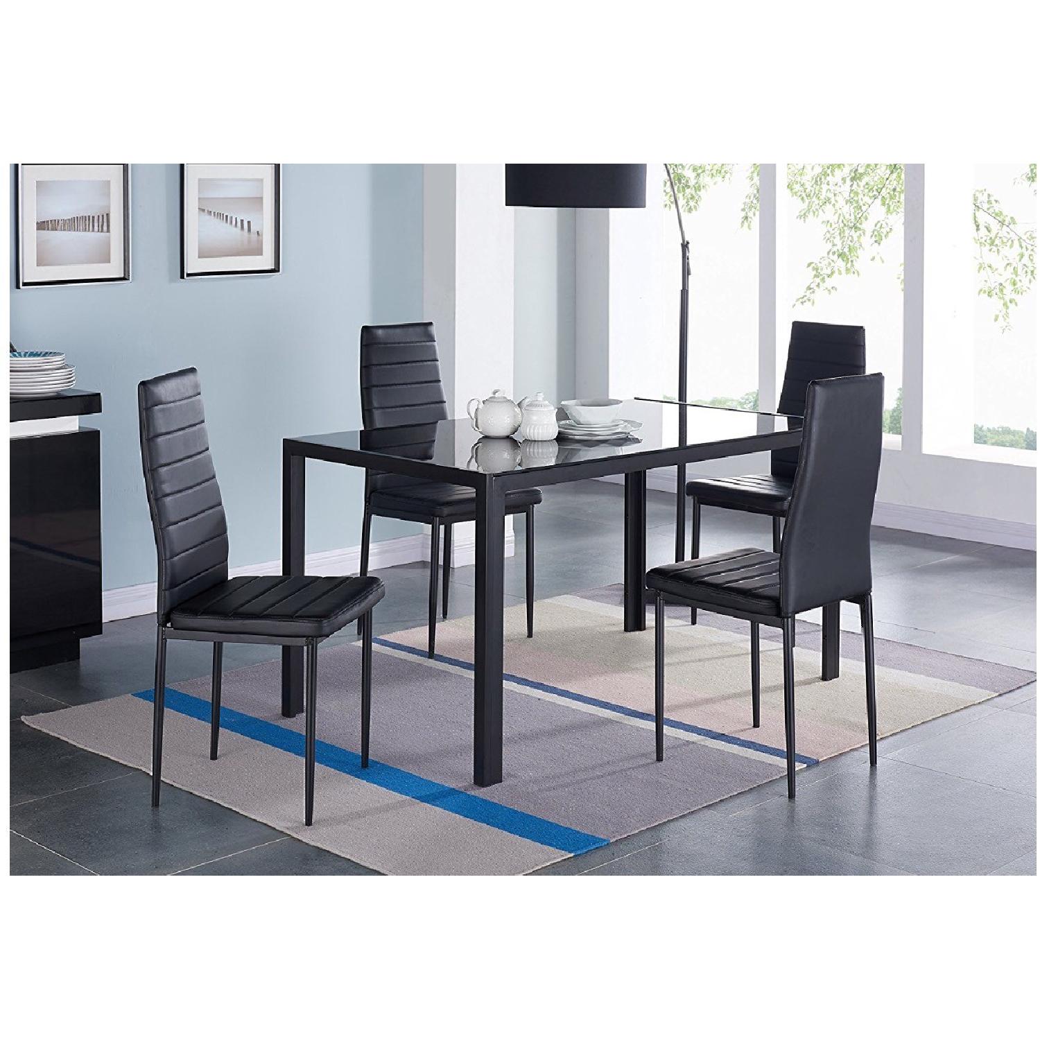 Rectangular Glass Top Dining Table w/ 4 Faux Leather Chairs in White - image-1