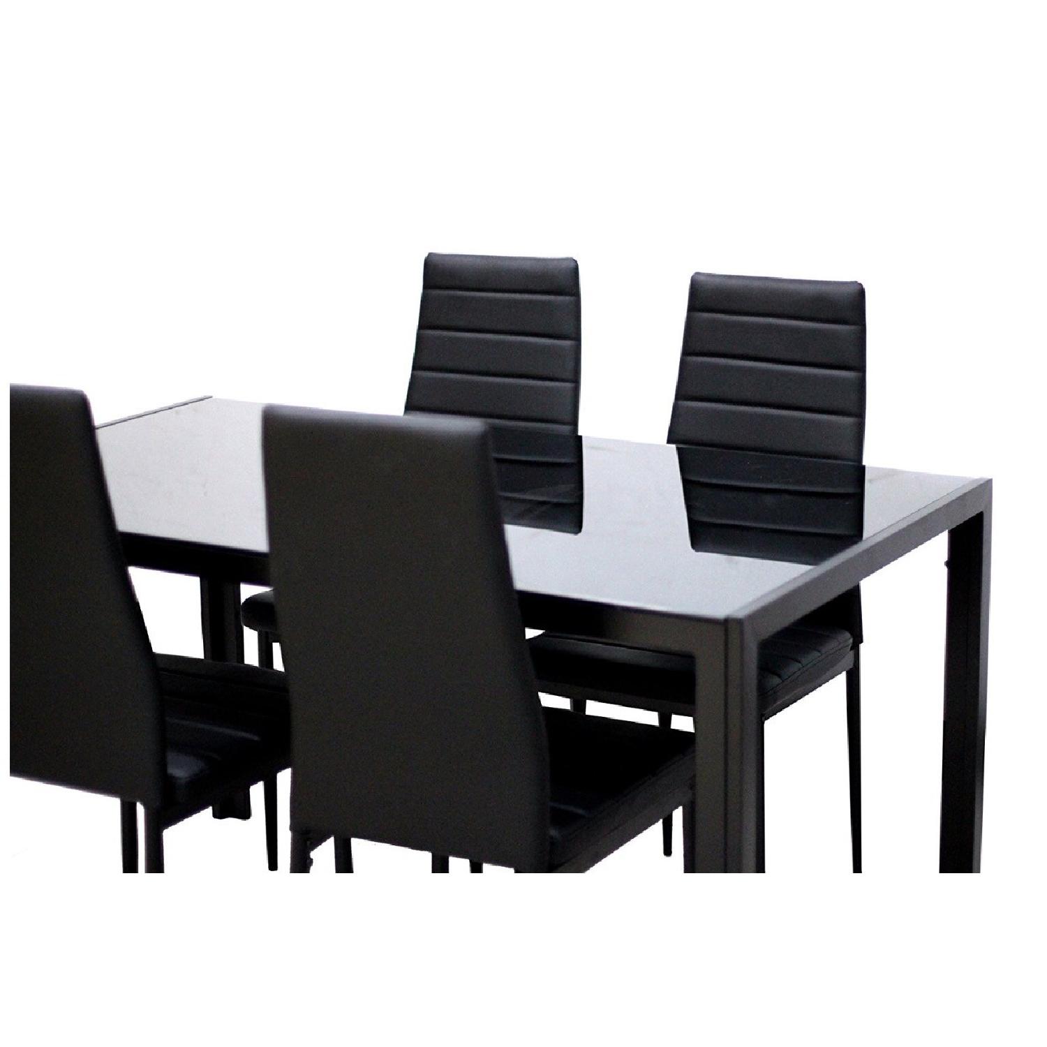 Rectangular Glass Top Dining Table w/ 4 Faux Leather Chairs in White - image-2