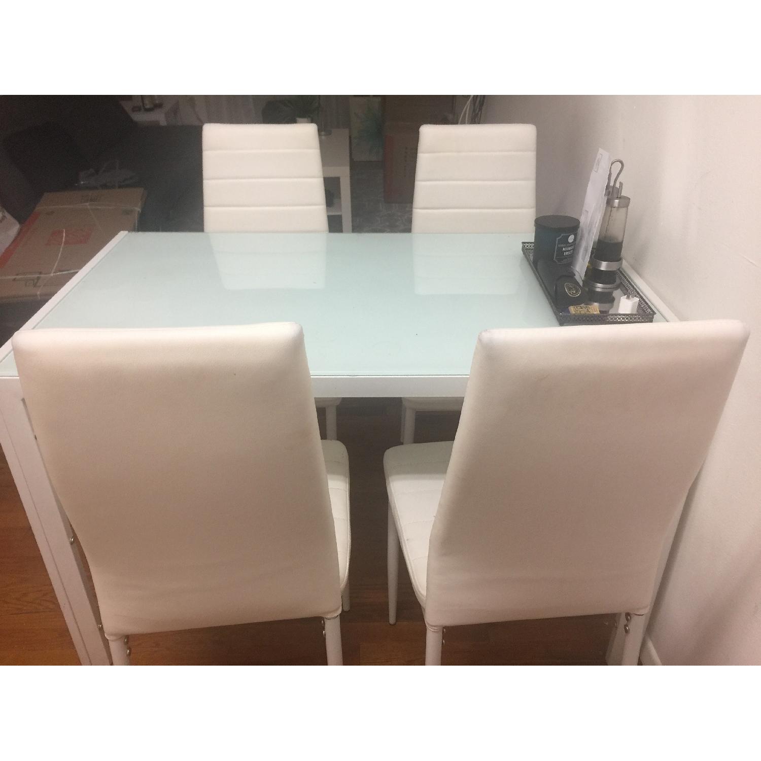 Rectangular Glass Top Dining Table w/ 4 Faux Leather Chairs in White - image-8