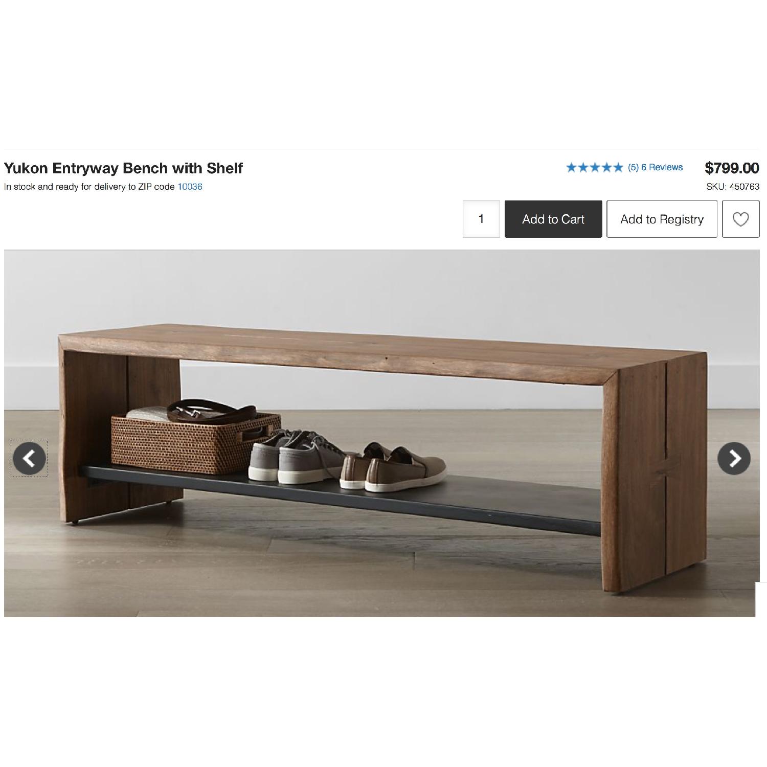 Crate & Barrel Yukon Entryway Bench w/ Shelf - image-5
