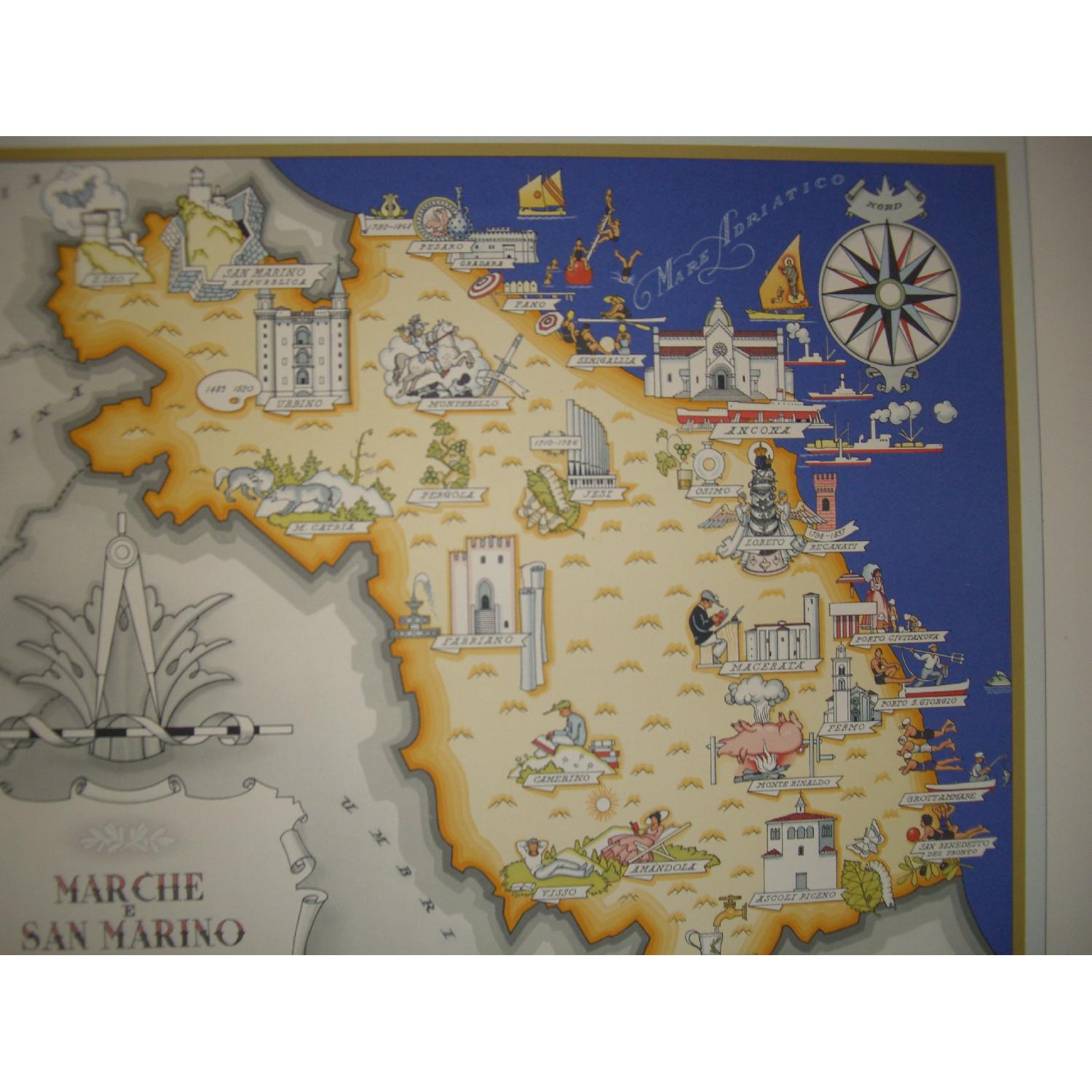 Vintage Original Italian Map of Marche E San Marino - image-2