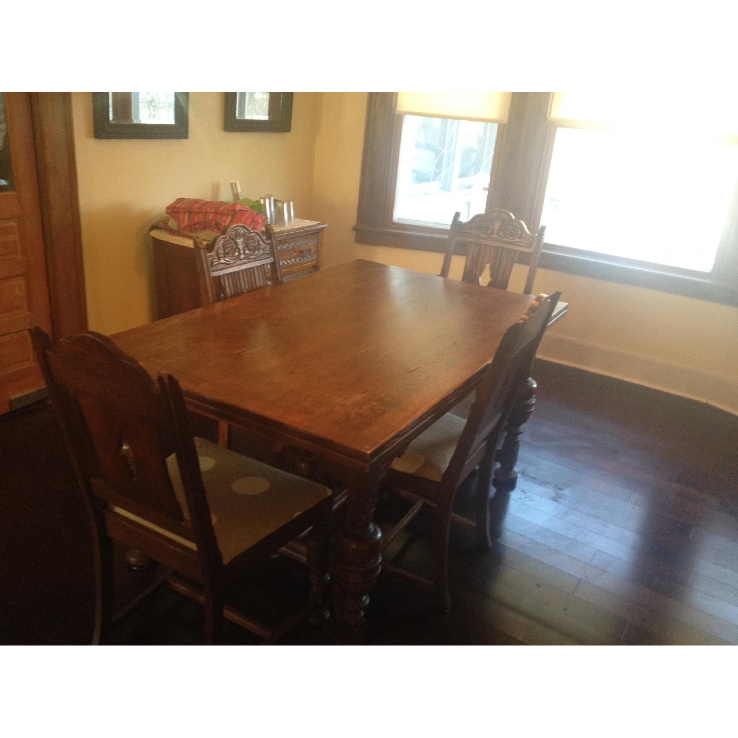 Jacobean Style Solid Oak Dining Room Table w/ 6 Chairs AptDeco