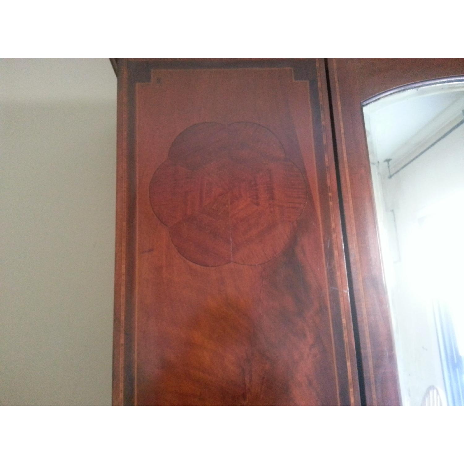 Antique Inlaid Wood Armoire w/ Beveled Mirror - image-3