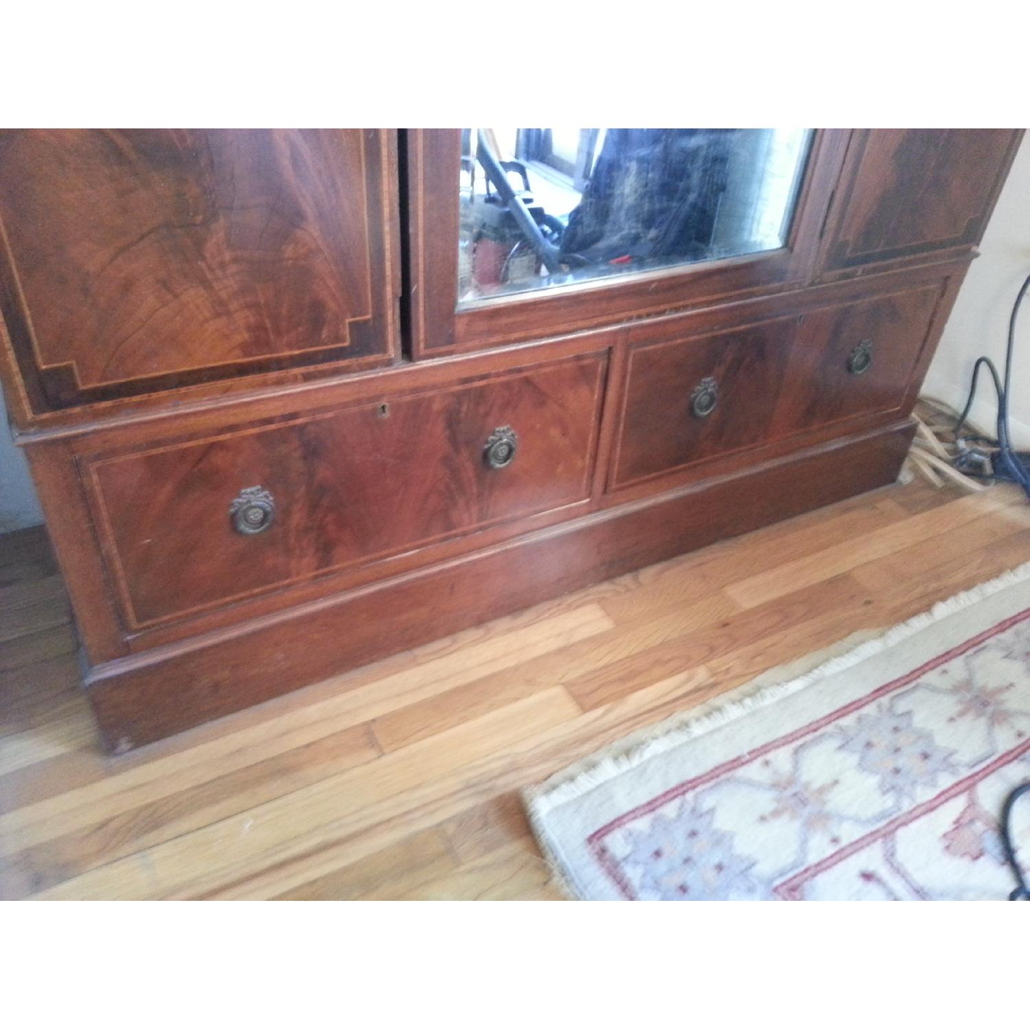 Antique Inlaid Wood Armoire w/ Beveled Mirror - image-4