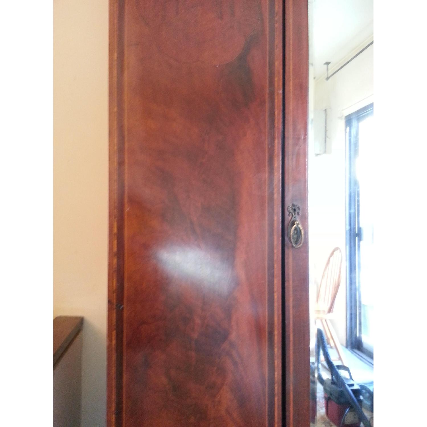 Antique Inlaid Wood Armoire w/ Beveled Mirror - image-5