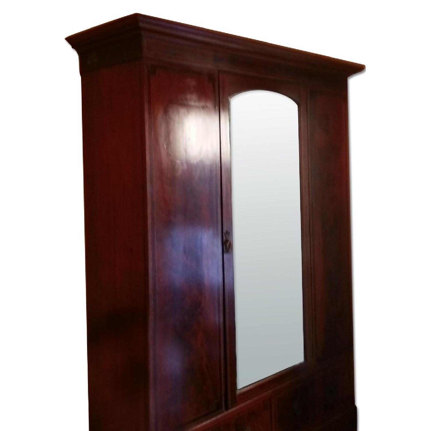 Antique Inlaid Wood Armoire w/ Beveled Mirror - image-0