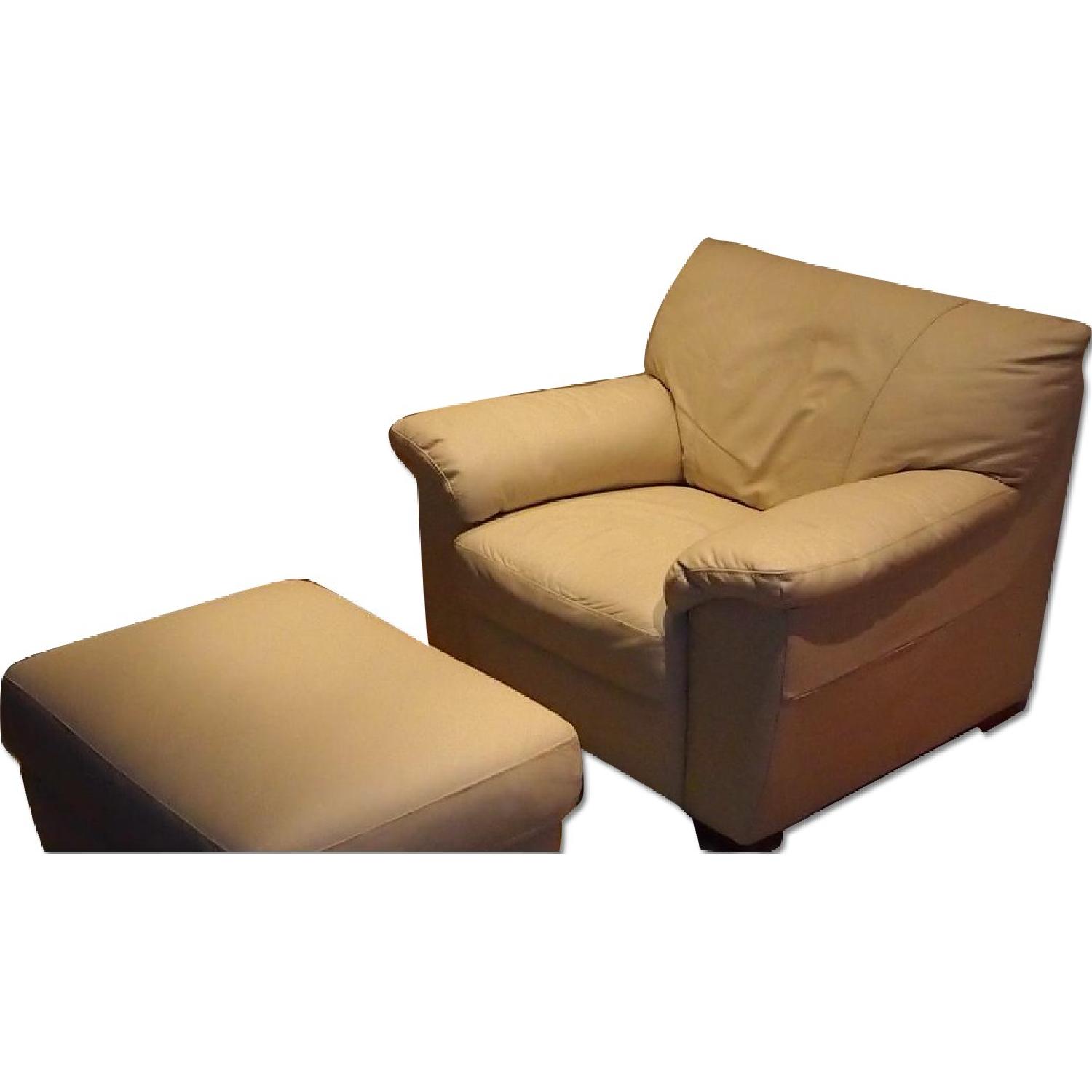 Ikea Vreta Mjuk Leather Armchair + Footstool - image-0