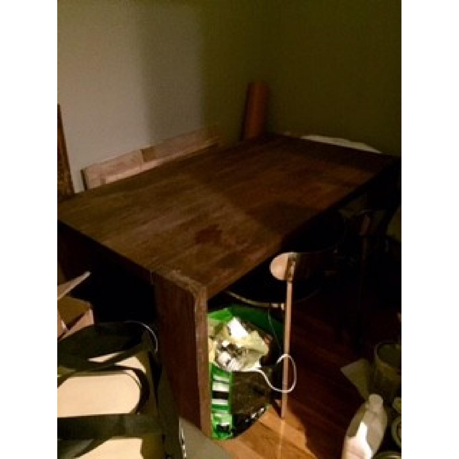 Modern Wood Table w/ 4 Stainless Steel Chairs - image-2