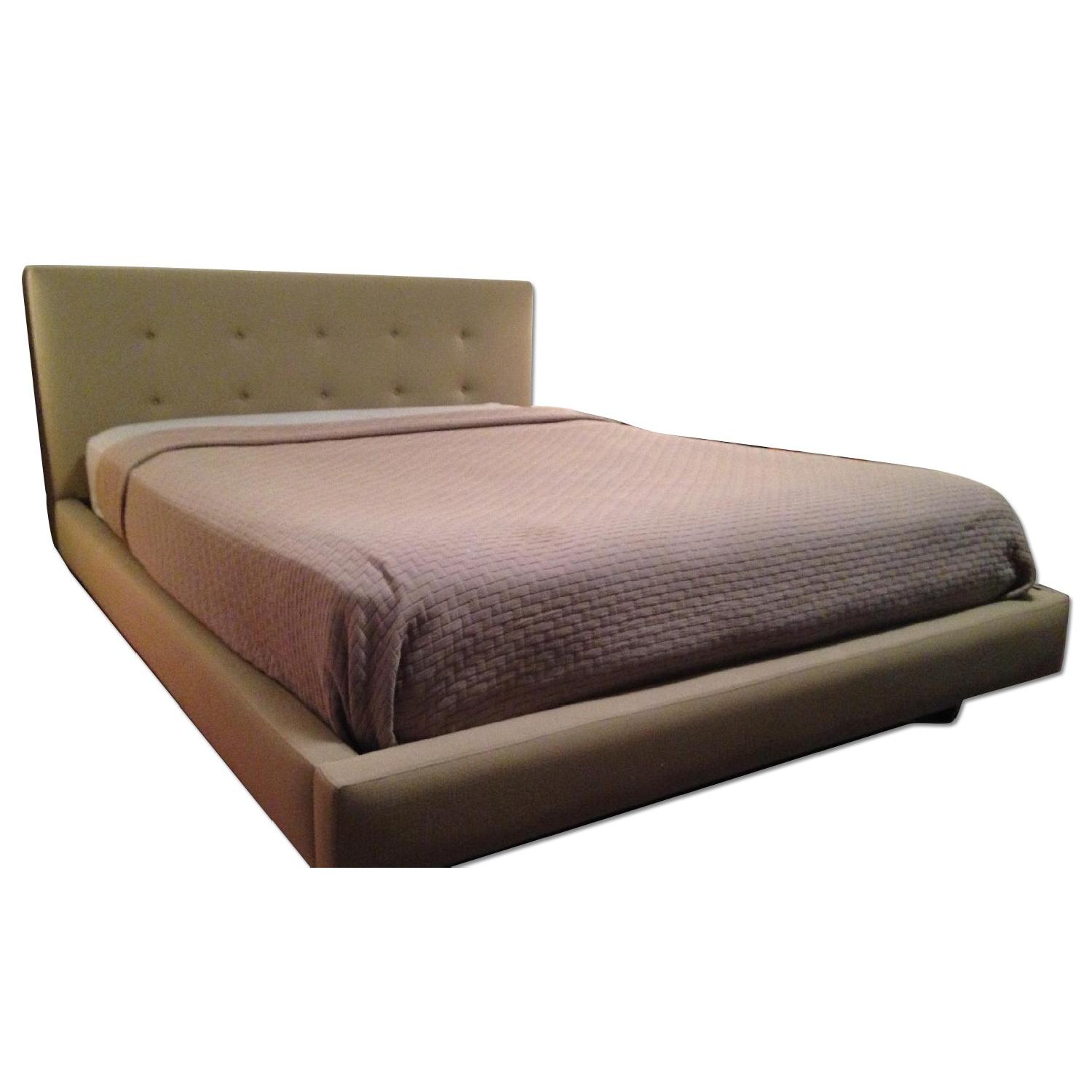 Crate & Barrel Upholstered Modern Tufted Queen Size Bed Frame AptDeco