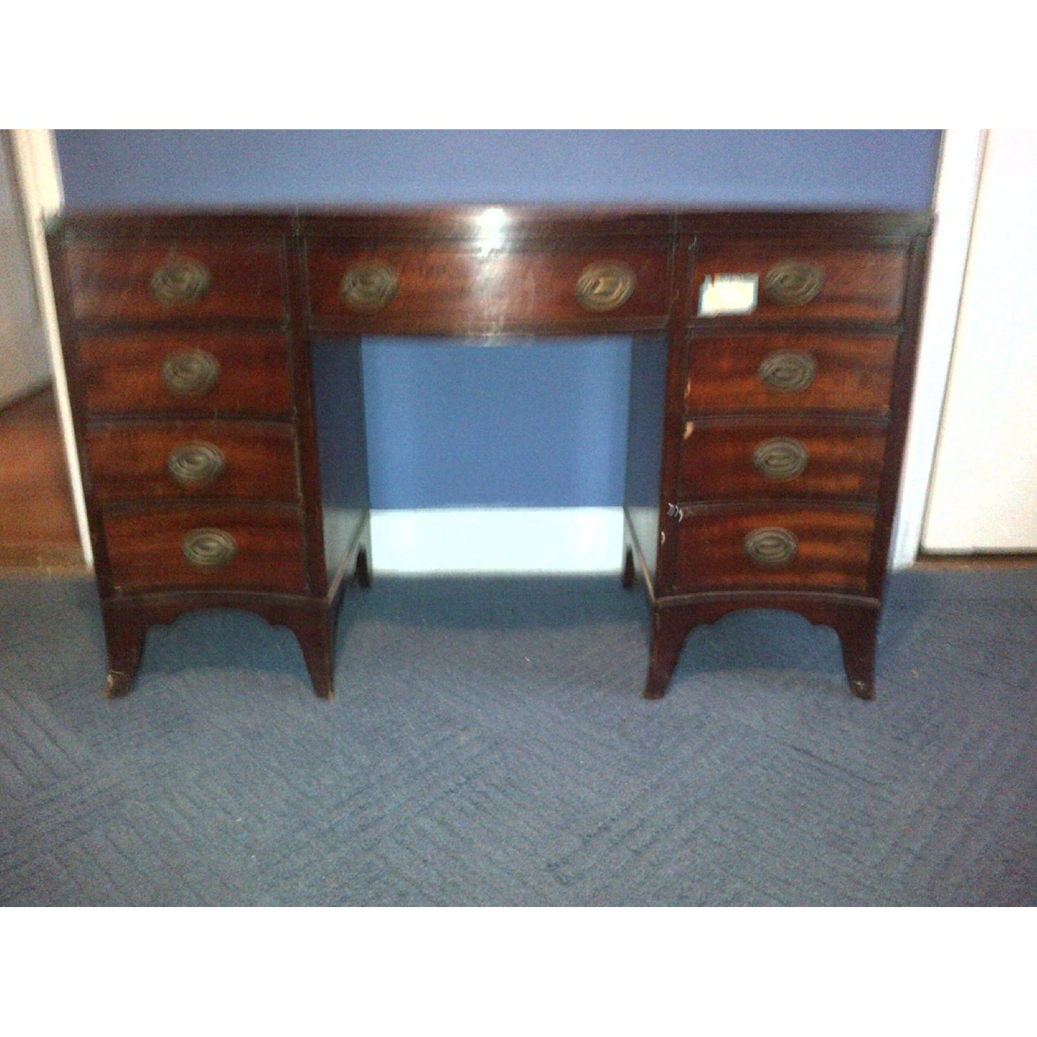 Vintage 9-Drawer Wood Desk - image-1