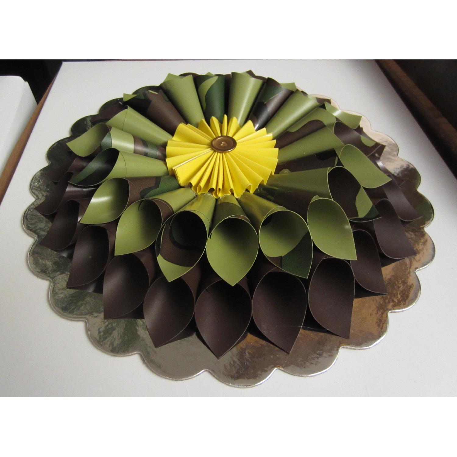 Multi-Colored Faux Leather (Vinyl) Wreath Honor Our Troops on Silver Plate - image-1