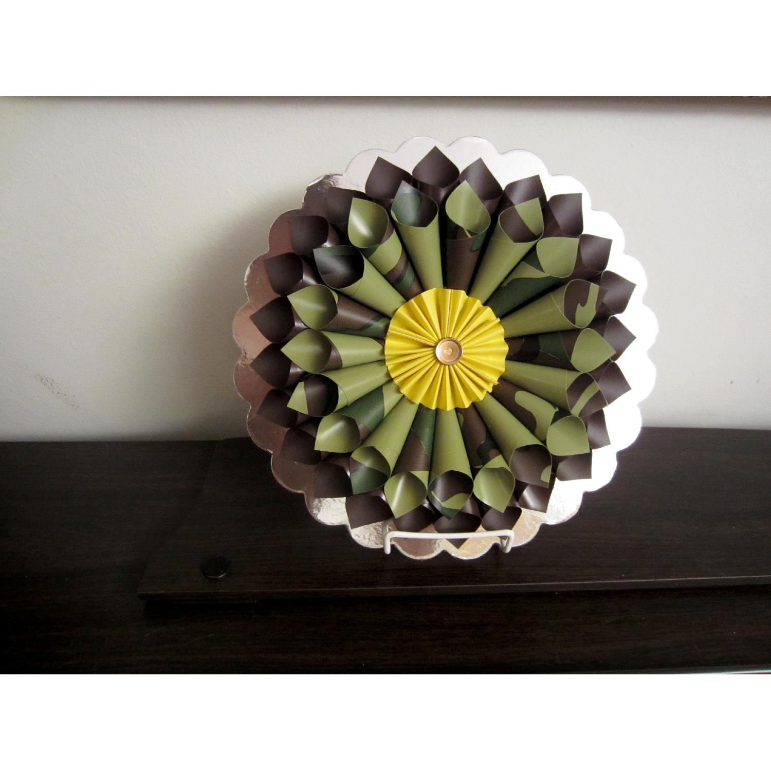 Multi-Colored Faux Leather (Vinyl) Wreath Honor Our Troops on Silver Plate - image-2