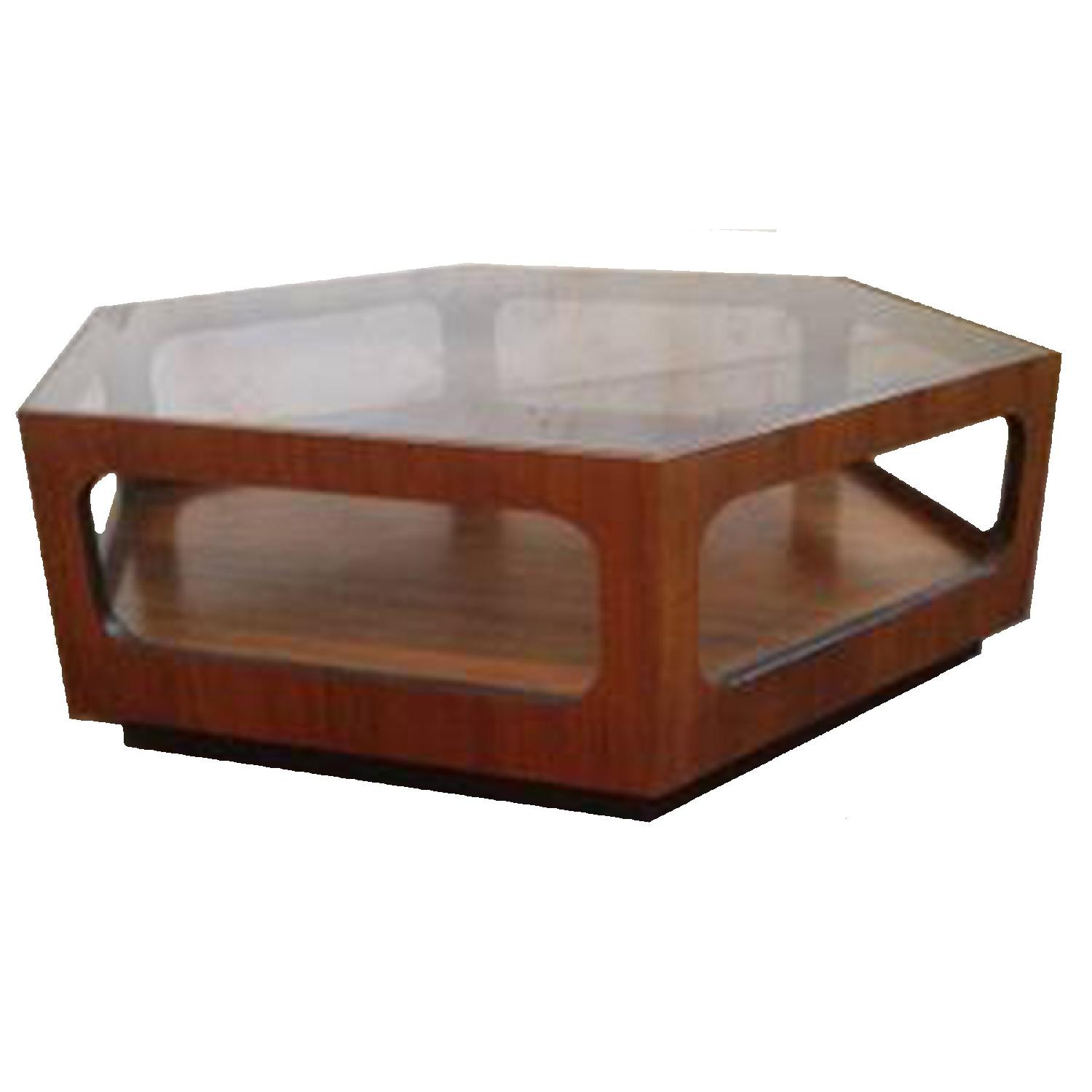 Lane Vintage MCM Walnut Hexagonal Coffee Table with Smoked Glass - image-0