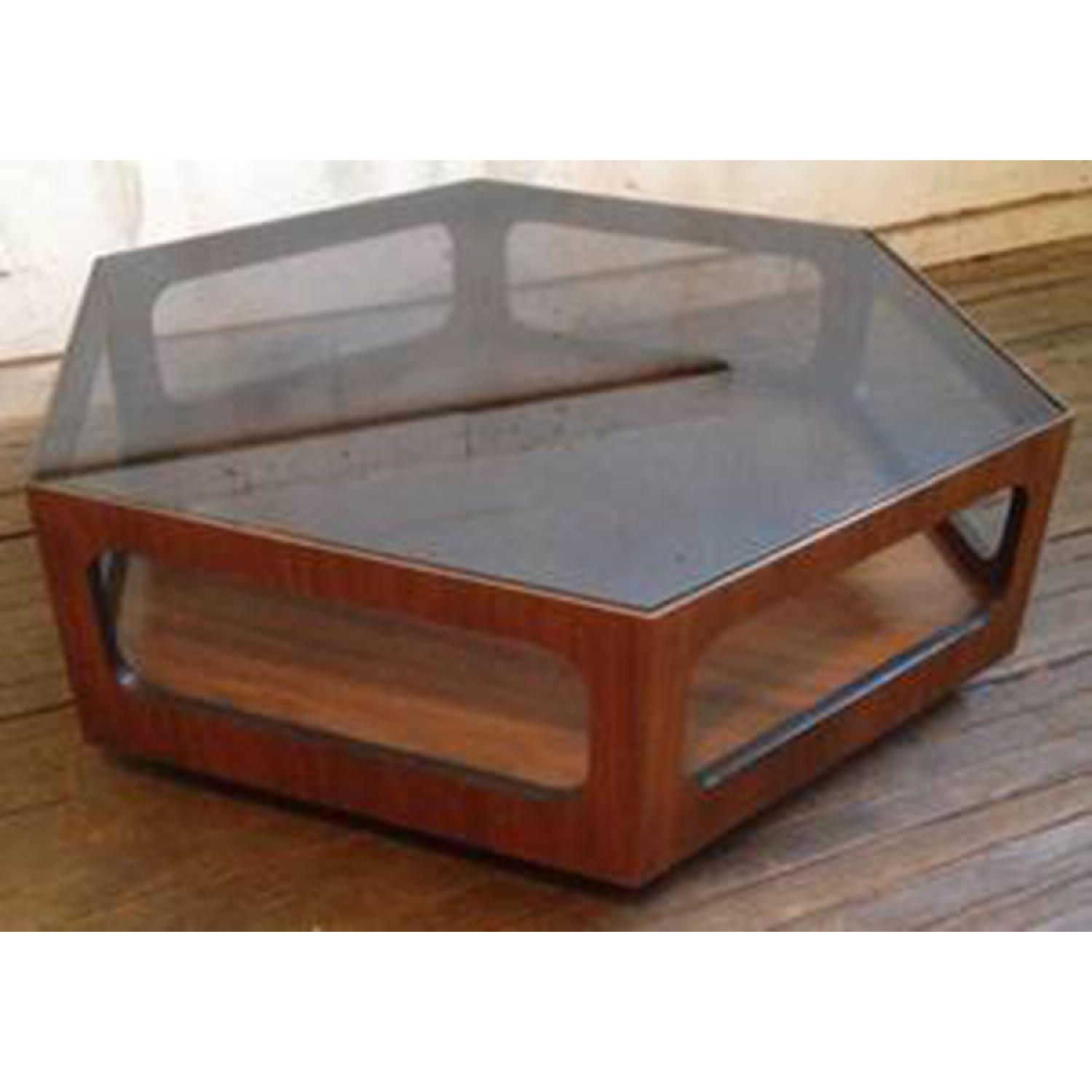 Lane Vintage MCM Walnut Hexagonal Coffee Table with Smoked Glass - image-1